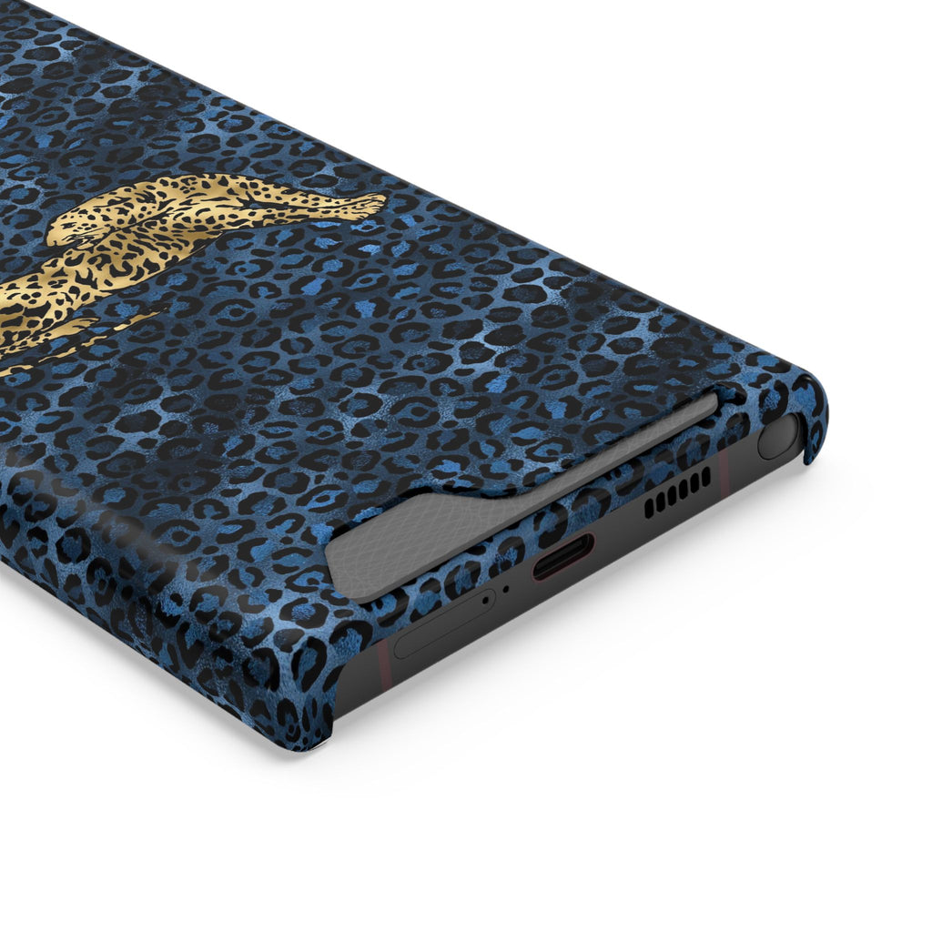 Blue Leopard Phone Case with Card Holder — Gold Cheetah Accent Printify