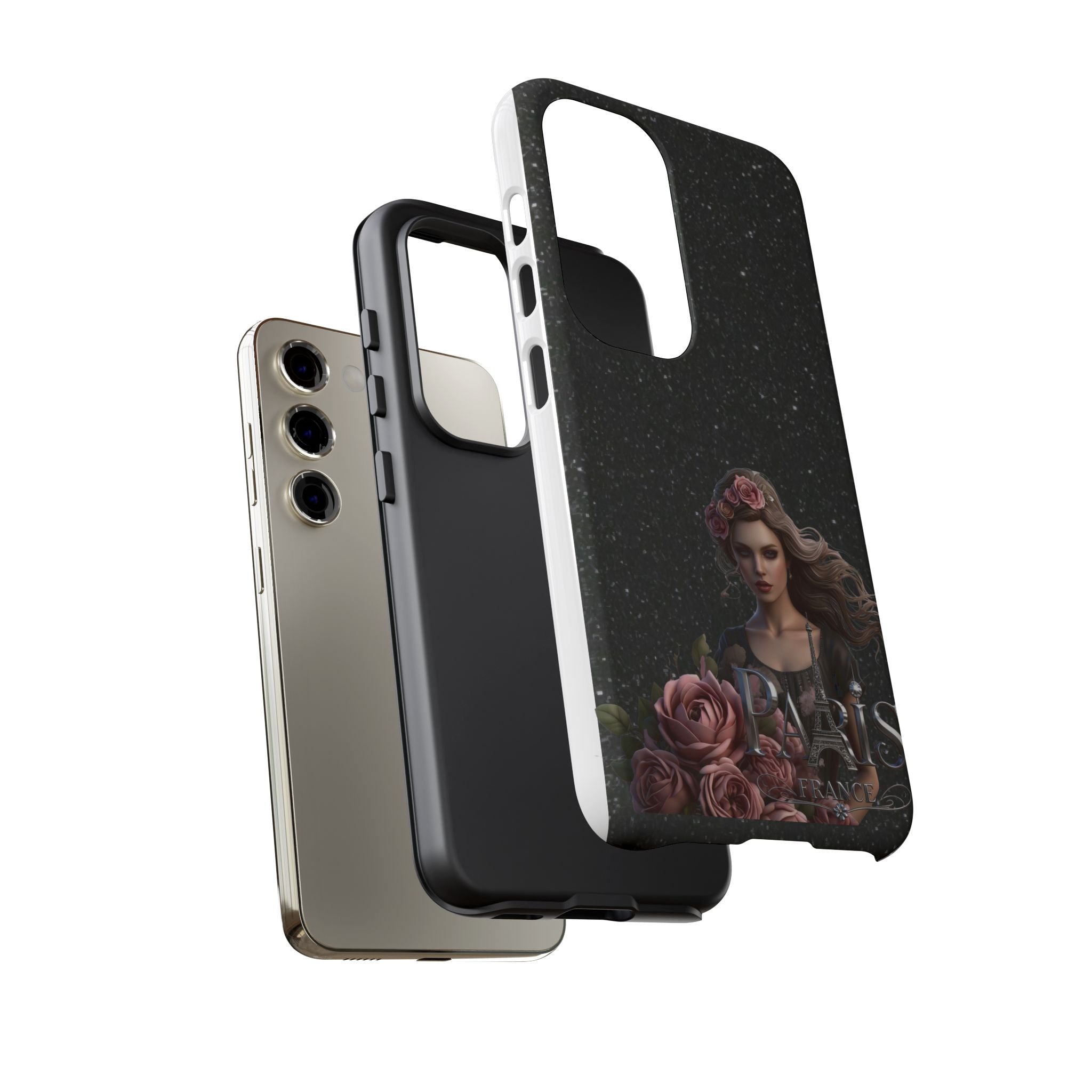 Floral Gothic Phone Case — Rose Crowned Woman on Sparkle Black Printify