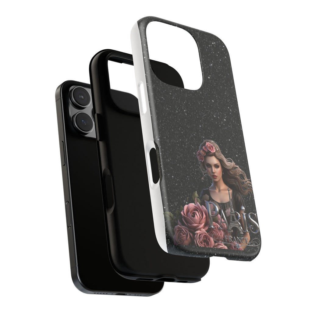 Floral Gothic Phone Case — Rose Crowned Woman on Sparkle Black Printify