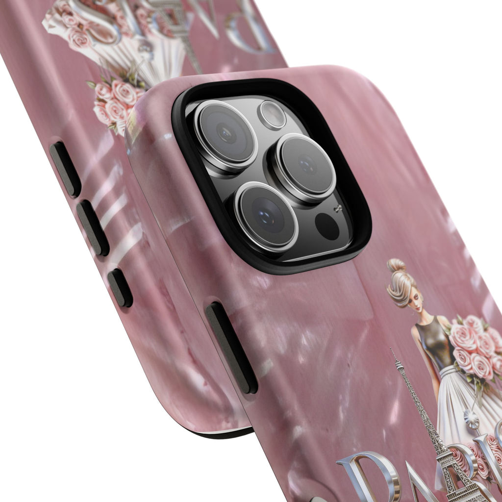 Paris Floral Phone Case - Pink Eiffel Tower Fashion Girl Tough Case Printify