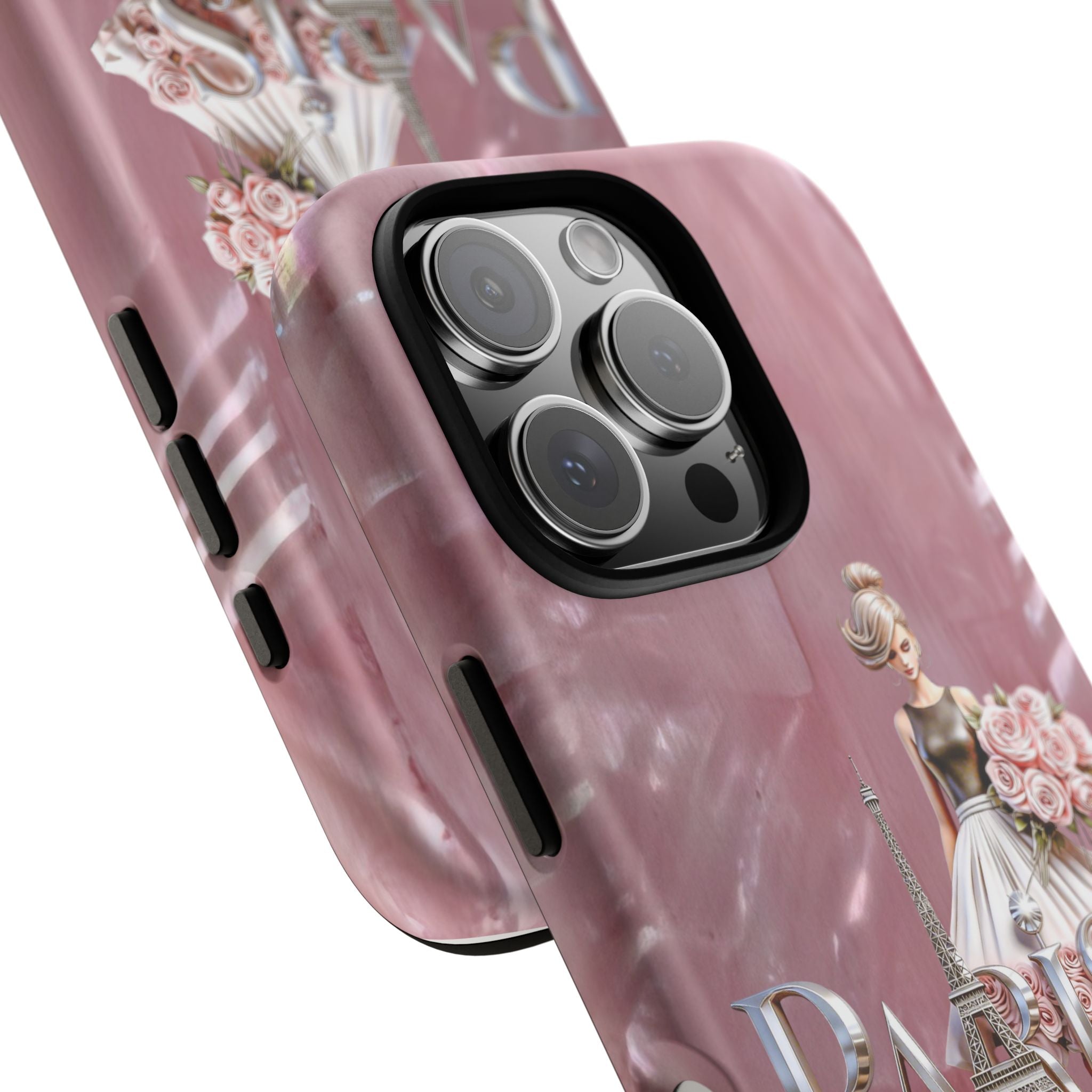 Paris Floral Phone Case - Pink Eiffel Tower Fashion Girl Tough Case Printify