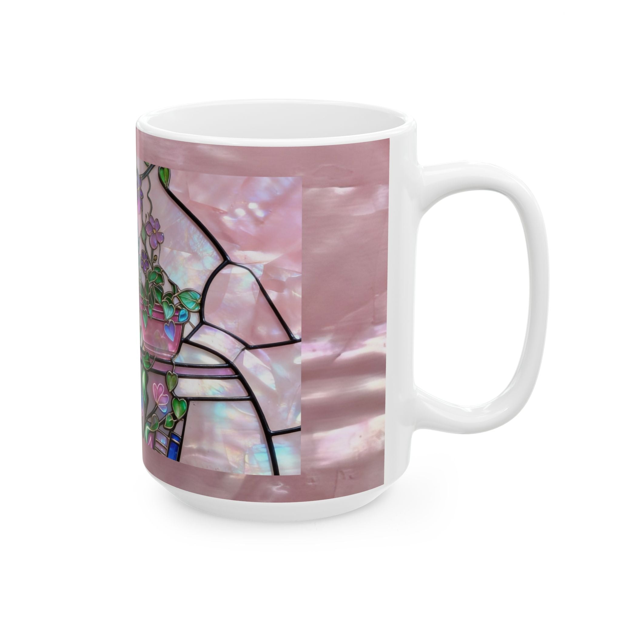 Color Glass Bookshelf  Mug — Pink Stained-Glass Book Lover Coffee Cup (11oz/15oz) Printify