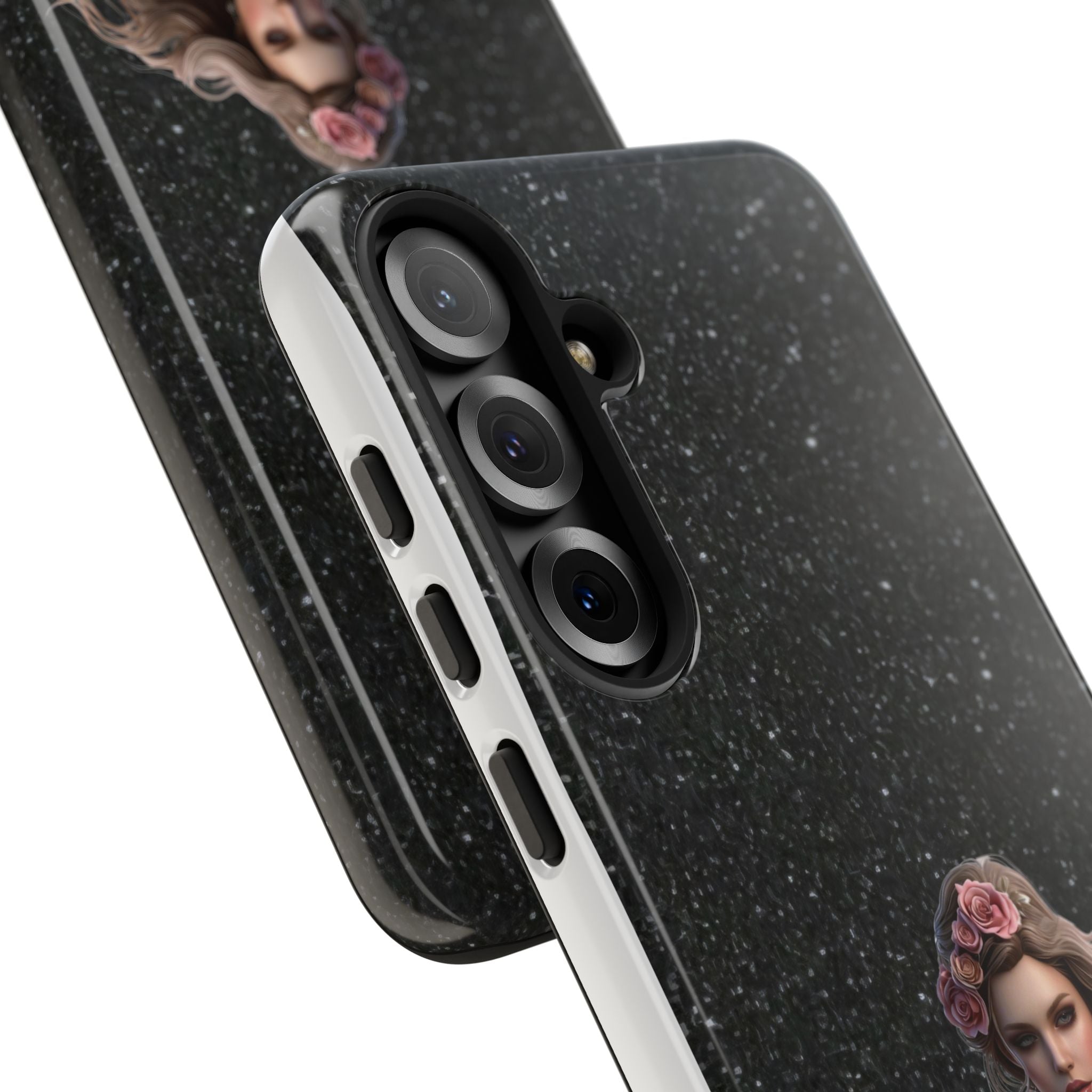 Floral Gothic Phone Case — Rose Crowned Woman on Sparkle Black Printify