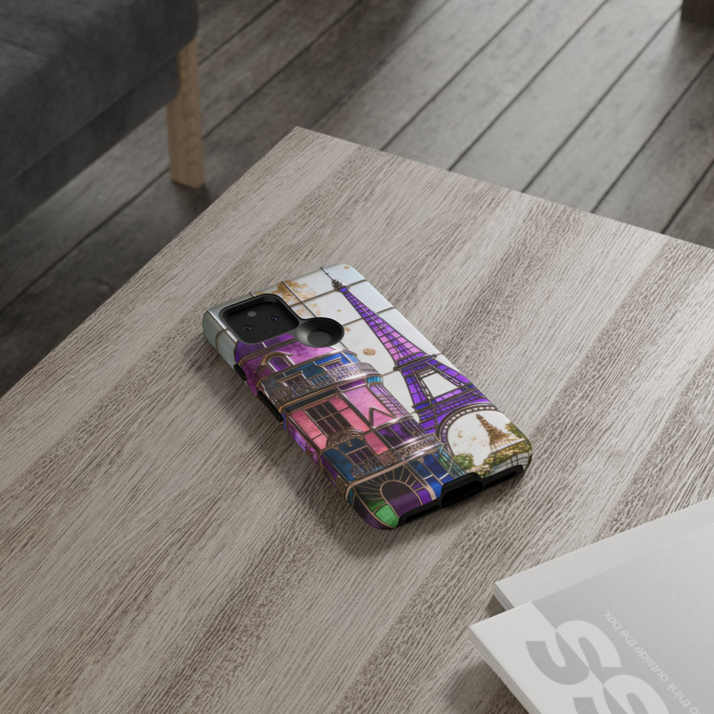 Parisian Eiffel Tower Tough Phone Case — Purple Vintage Cityscape Printify