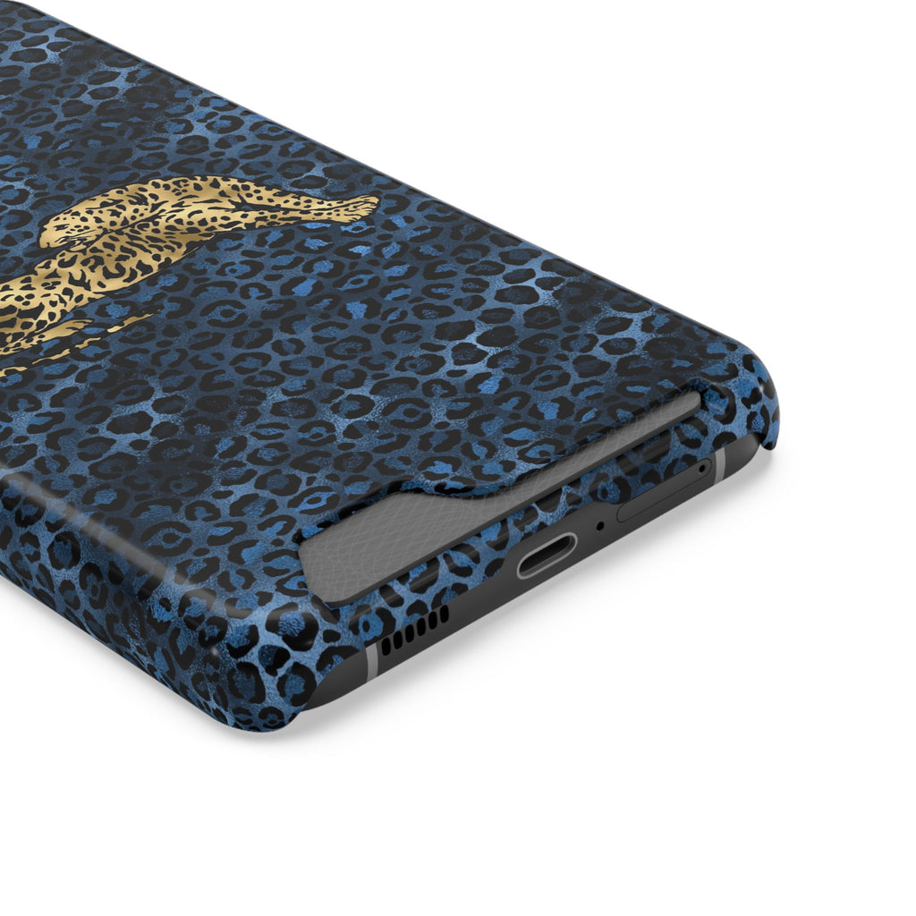 Blue Leopard Phone Case with Card Holder — Gold Cheetah Accent Printify