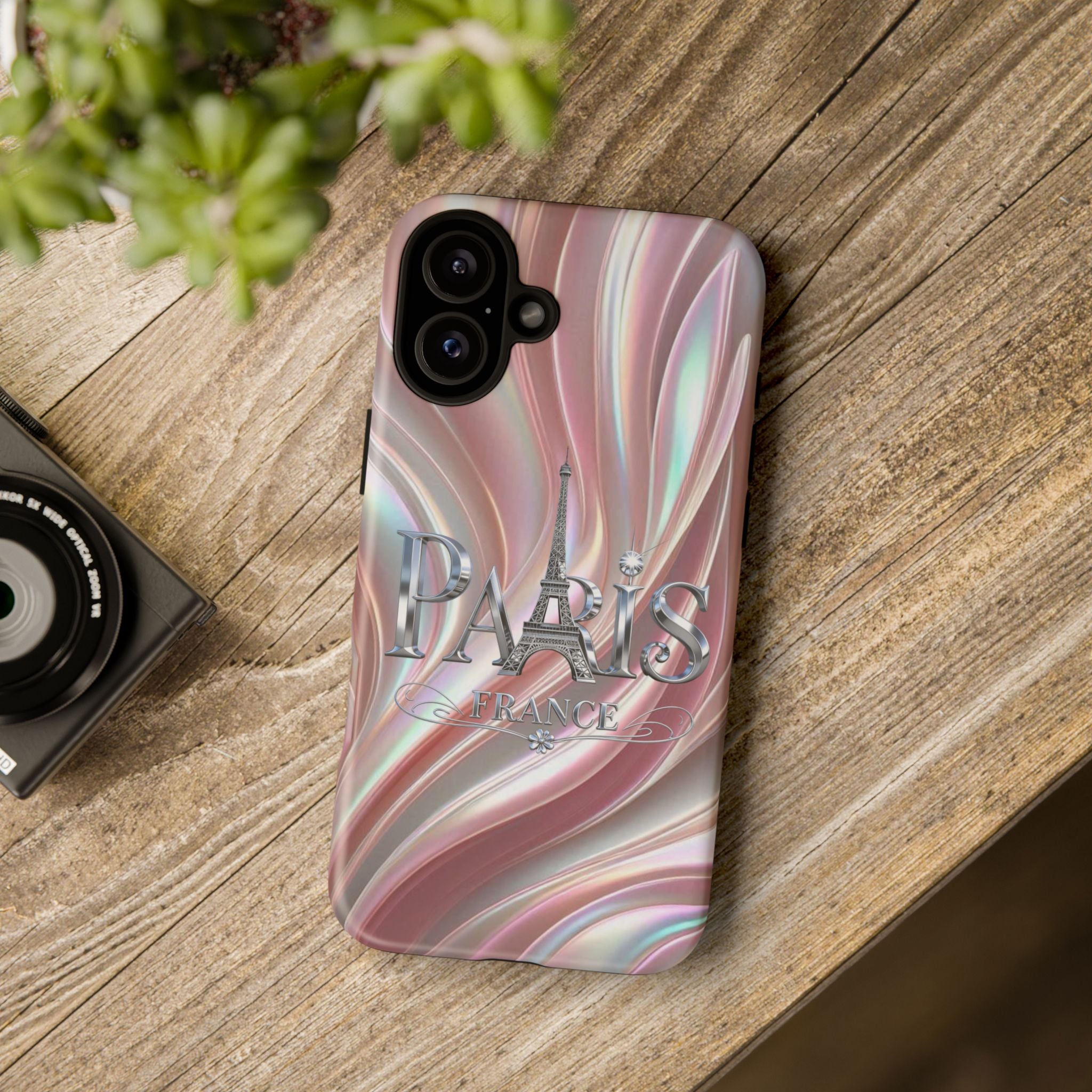 Paris Eiffel Phone Case — Iridescent Swirl Tough Case Printify
