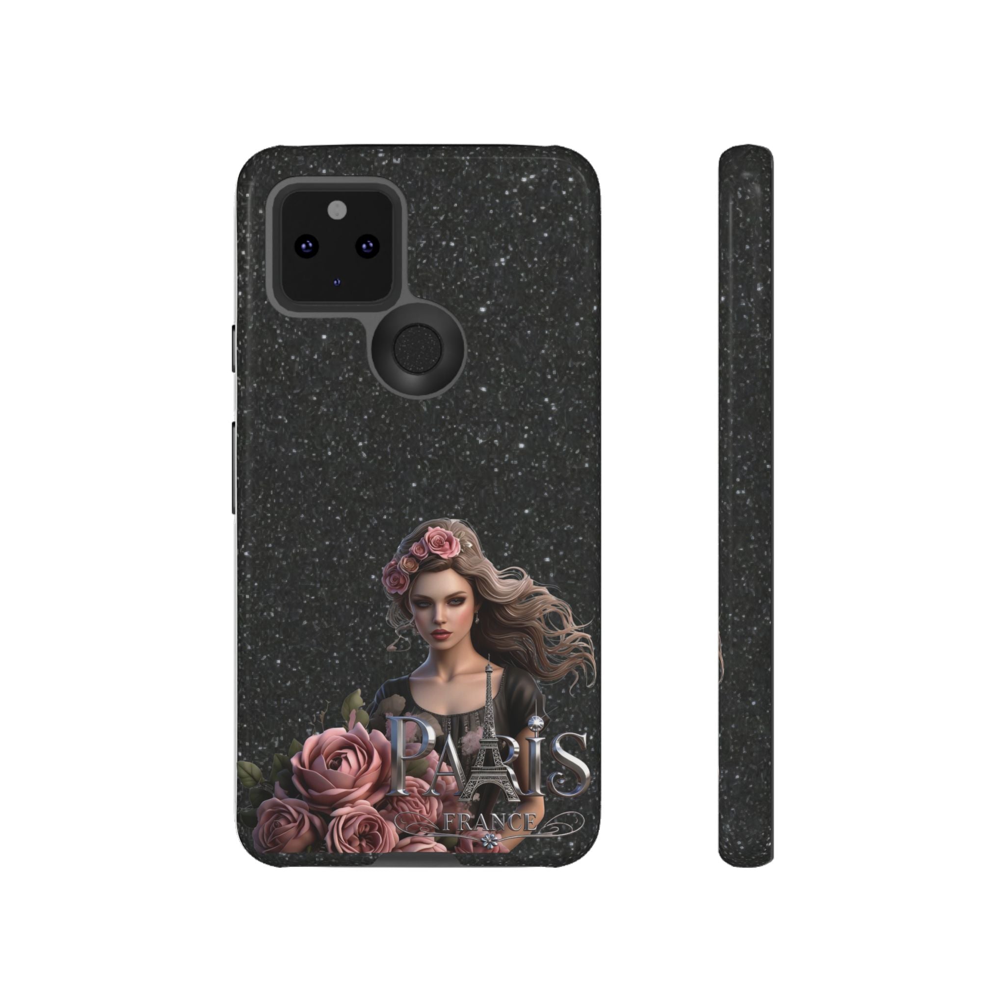 Floral Gothic Phone Case — Rose Crowned Woman on Sparkle Black Printify