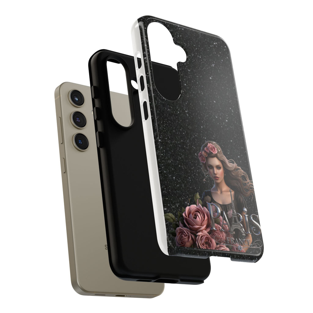 Floral Gothic Phone Case — Rose Crowned Woman on Sparkle Black Printify