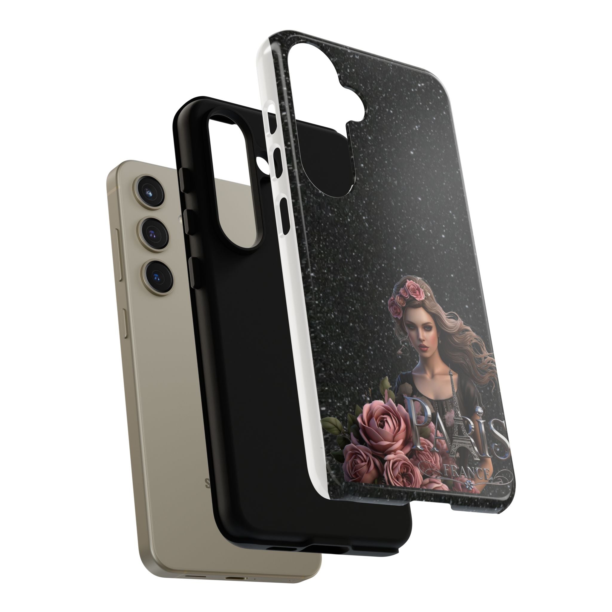 Floral Gothic Phone Case — Rose Crowned Woman on Sparkle Black Printify