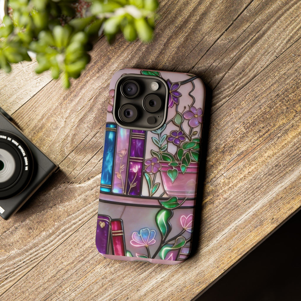 Floral Bookshelf Phone Case — Pastel Botanicals & Magical Book Art Printify