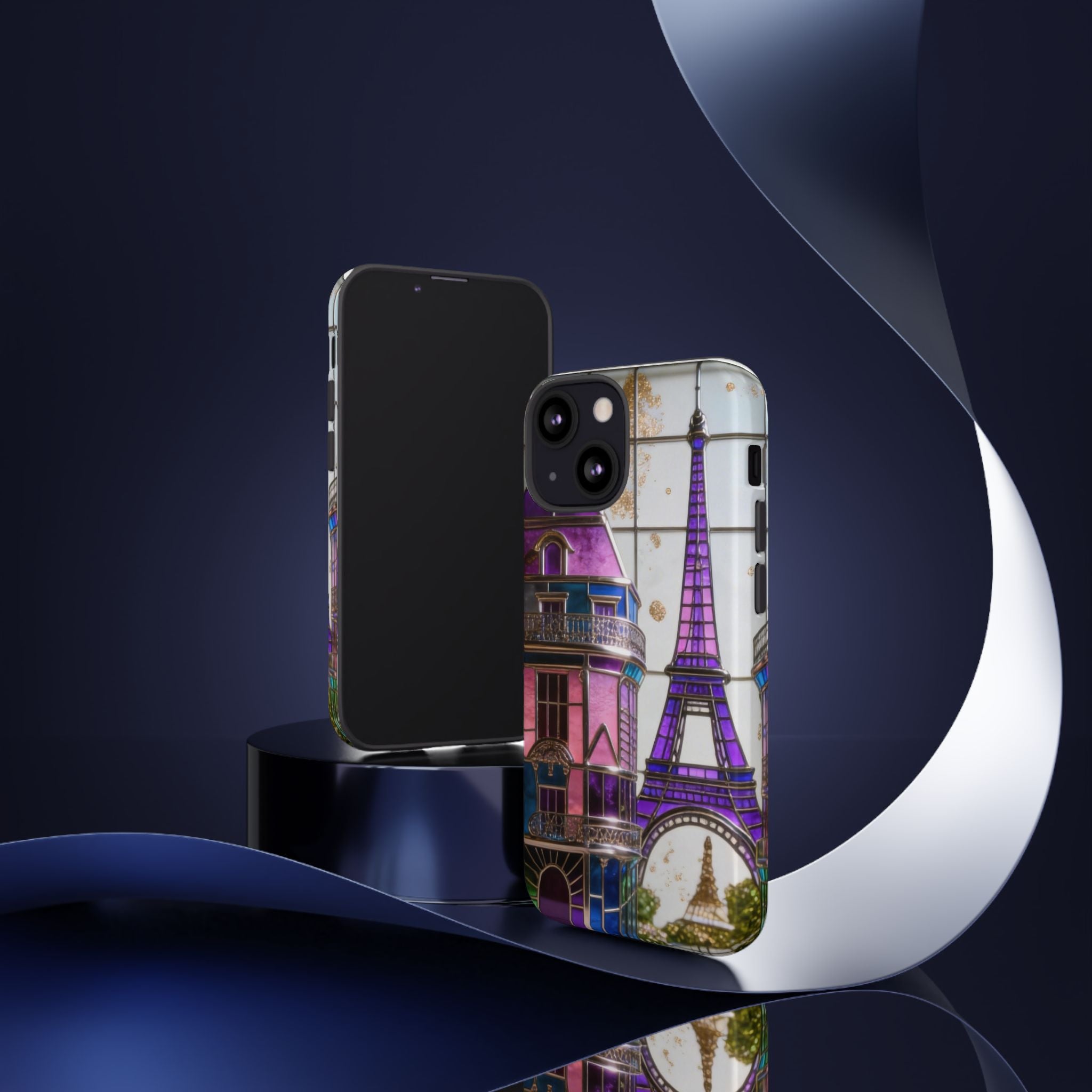 Parisian Eiffel Tower Tough Phone Case — Purple Vintage Cityscape Printify