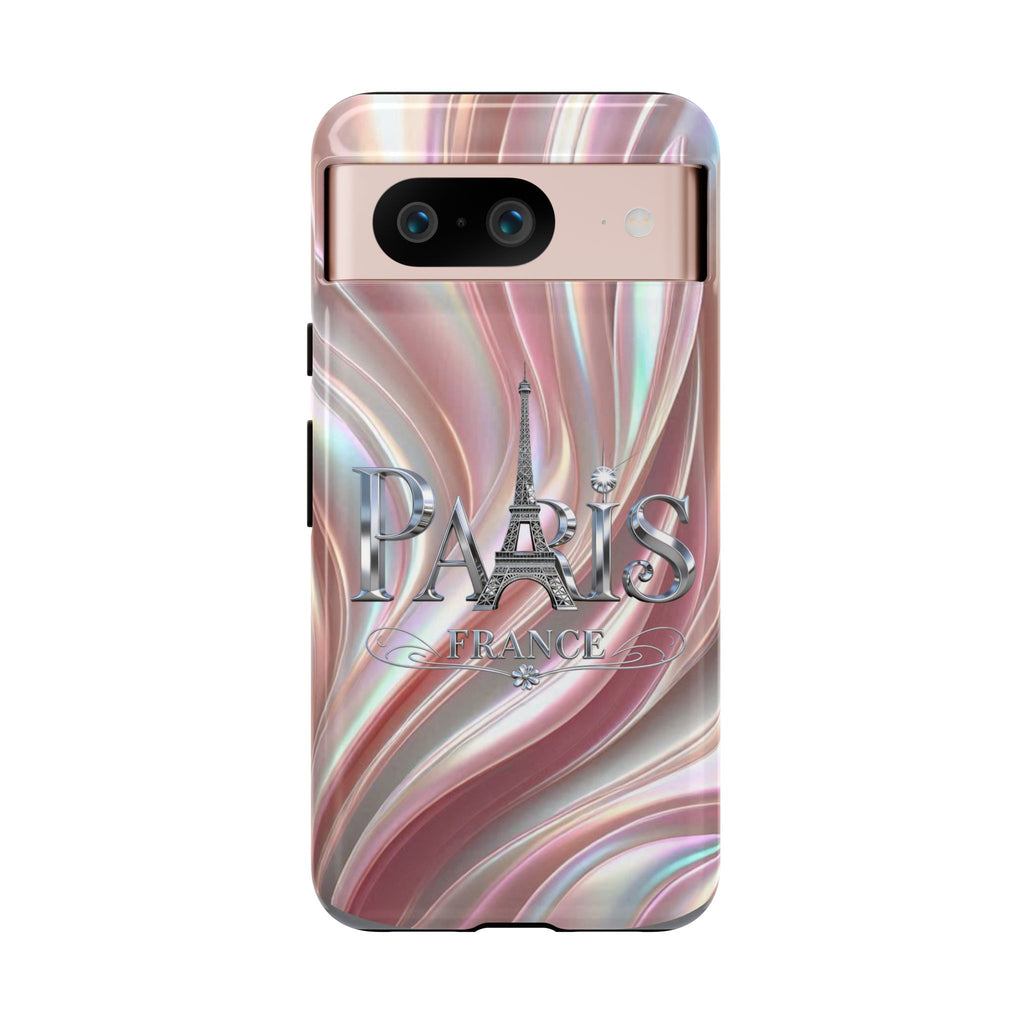 Paris Eiffel Phone Case — Iridescent Swirl Tough Case Printify