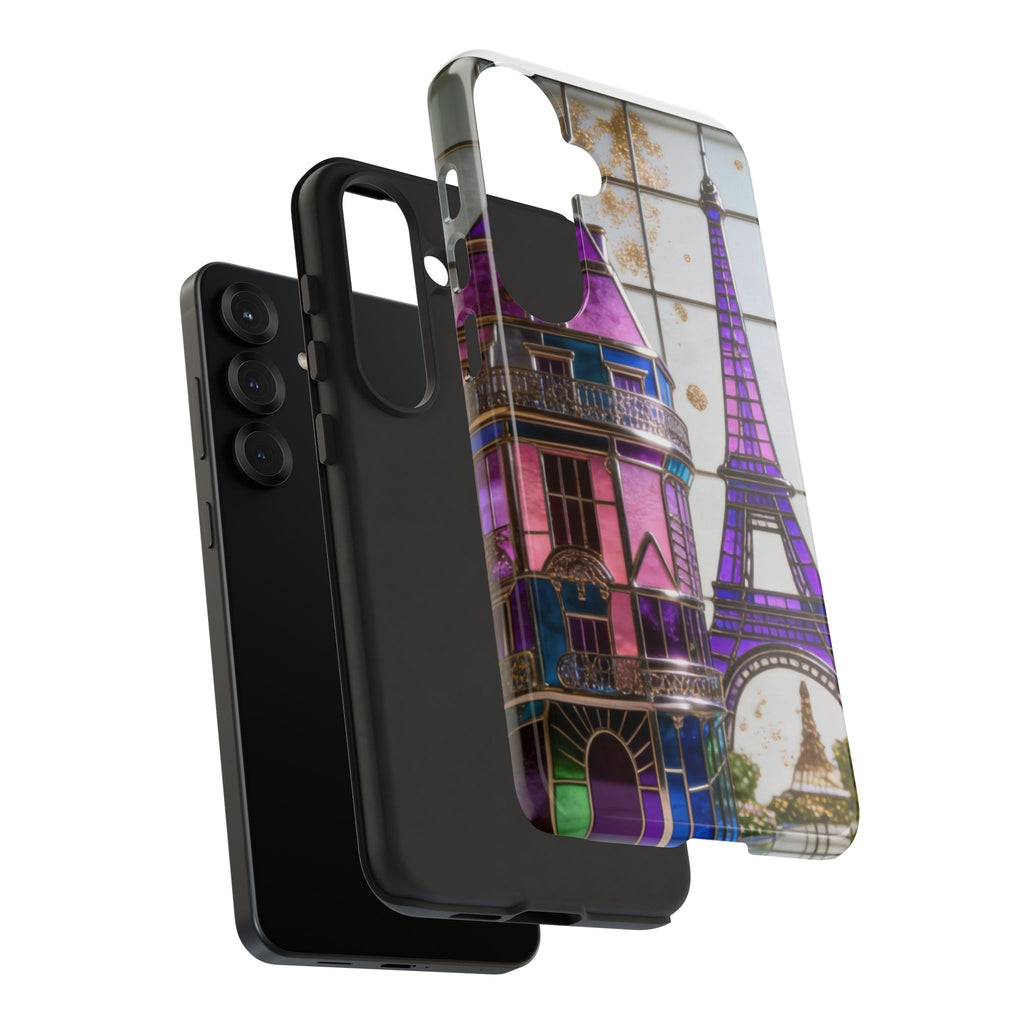 Parisian Eiffel Tower Tough Phone Case — Purple Vintage Cityscape Printify