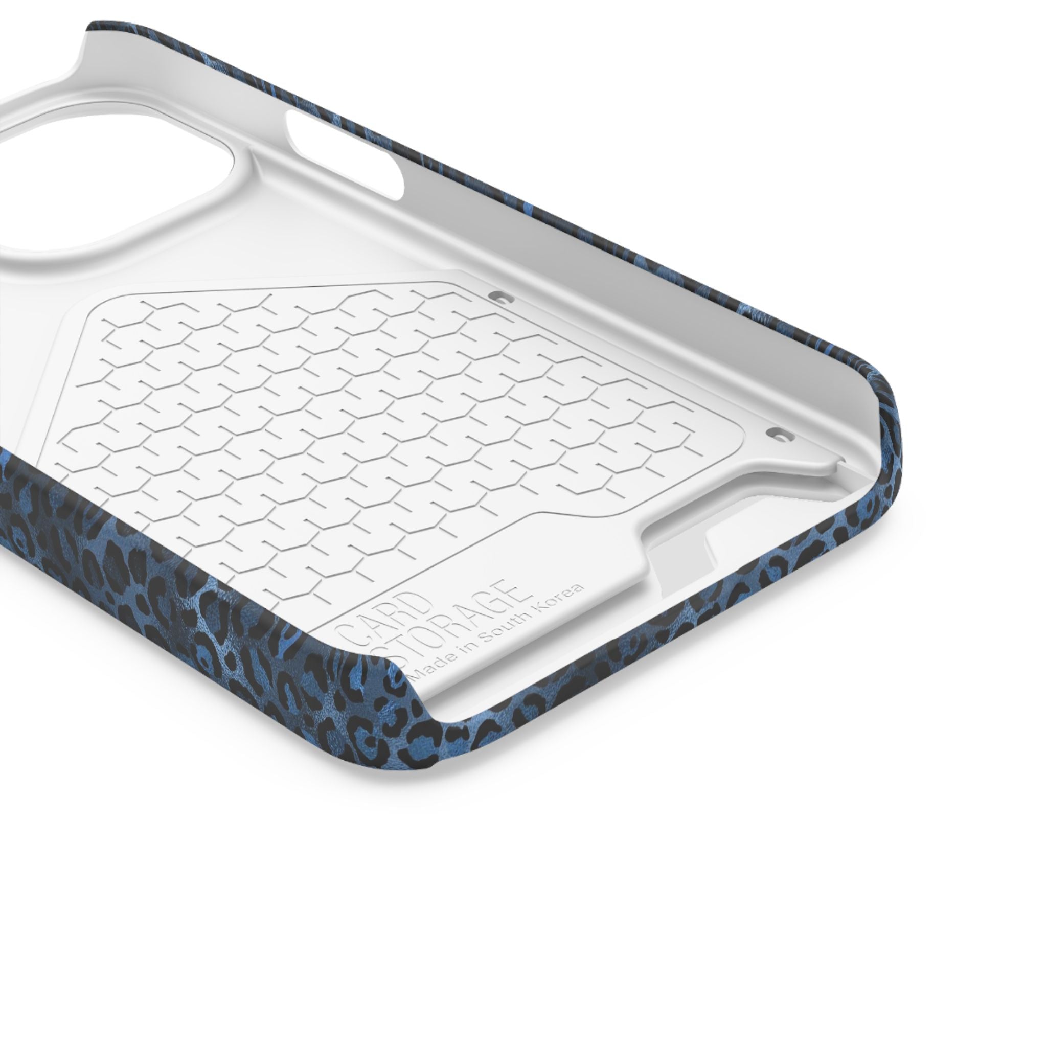 Blue Leopard Phone Case with Card Holder — Gold Cheetah Accent Printify