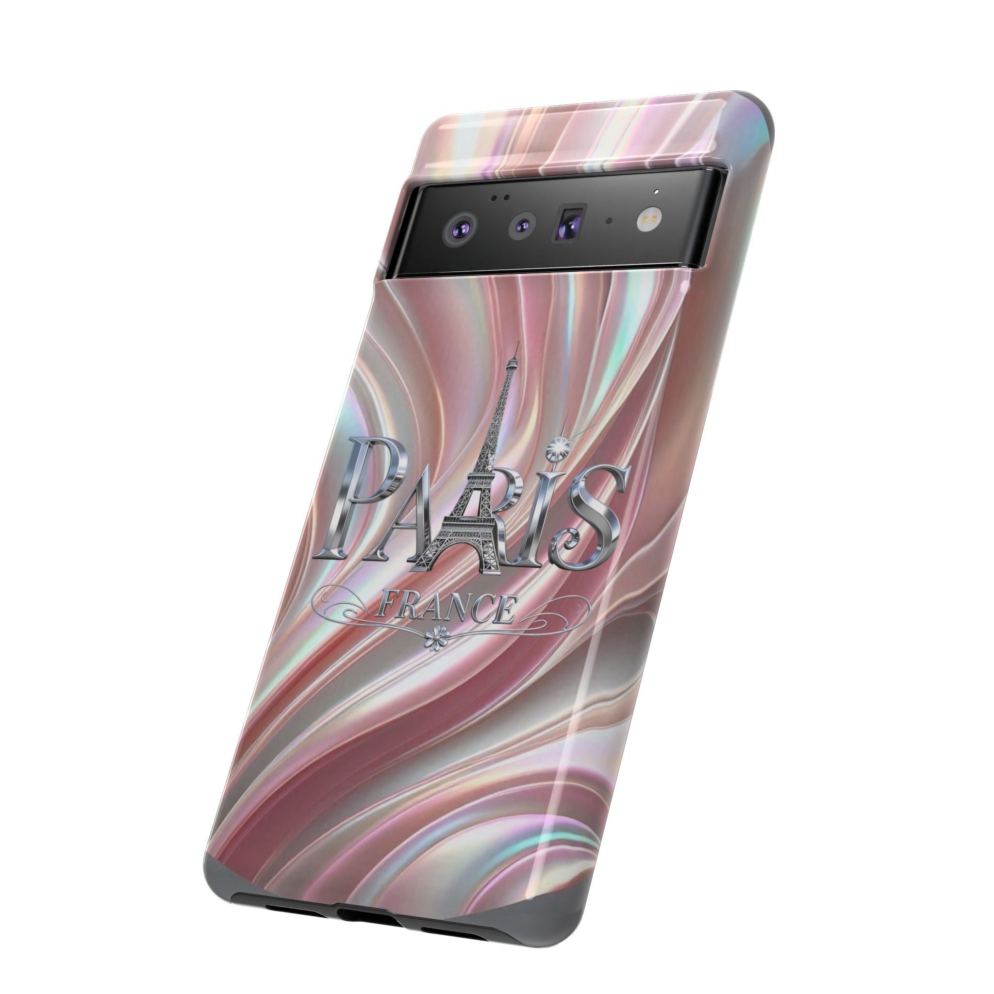 Paris Eiffel Phone Case — Iridescent Swirl Tough Case Printify