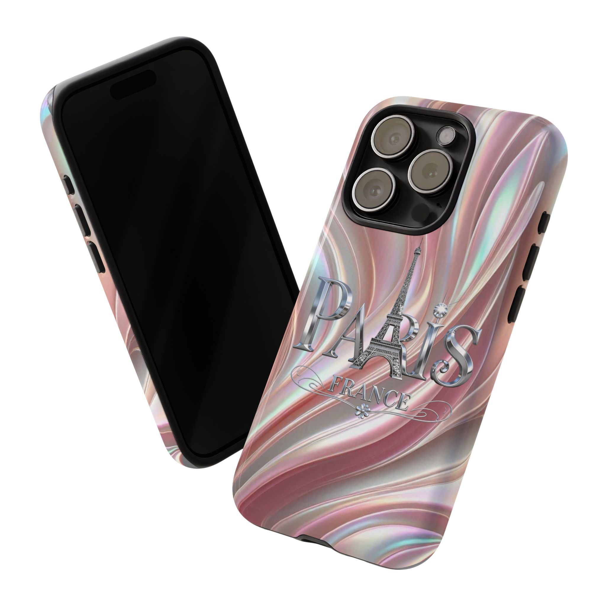Paris Eiffel Phone Case — Iridescent Swirl Tough Case Printify