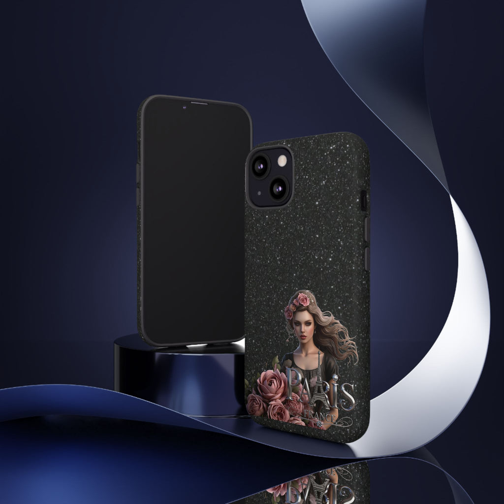Floral Gothic Phone Case — Rose Crowned Woman on Sparkle Black Printify