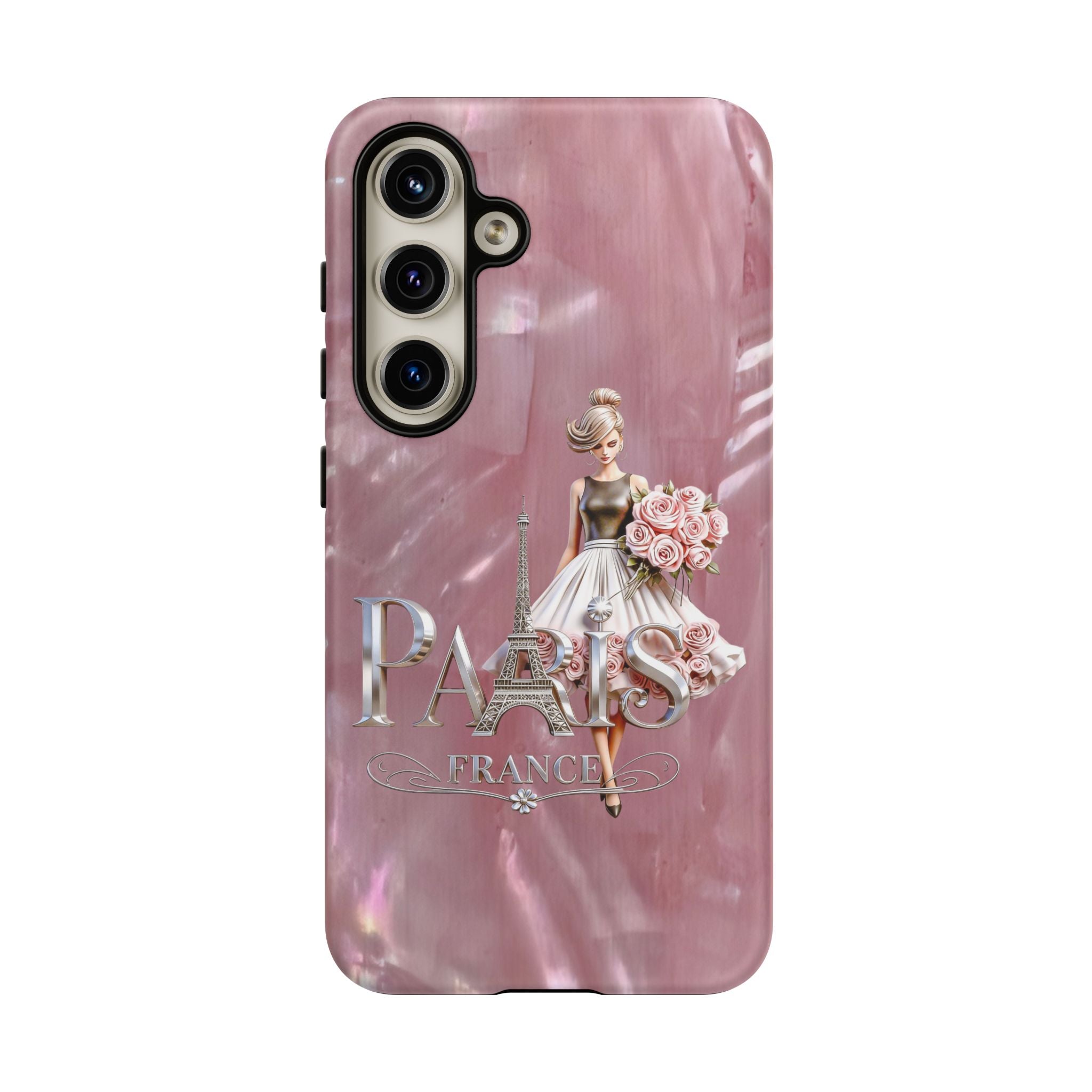 Paris Floral Phone Case - Pink Eiffel Tower Fashion Girl Tough Case Printify