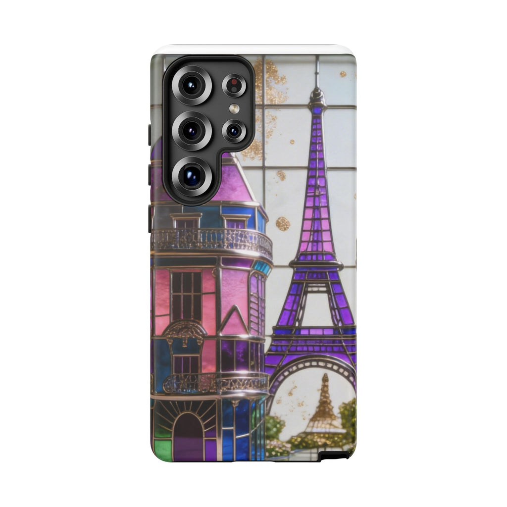 Parisian Eiffel Tower Tough Phone Case — Purple Vintage Cityscape Printify