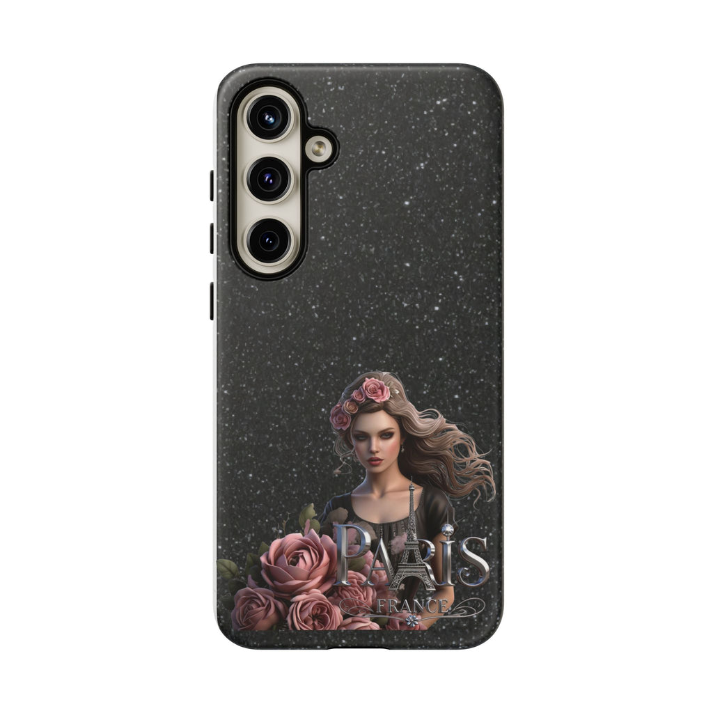 Floral Gothic Phone Case — Rose Crowned Woman on Sparkle Black Printify