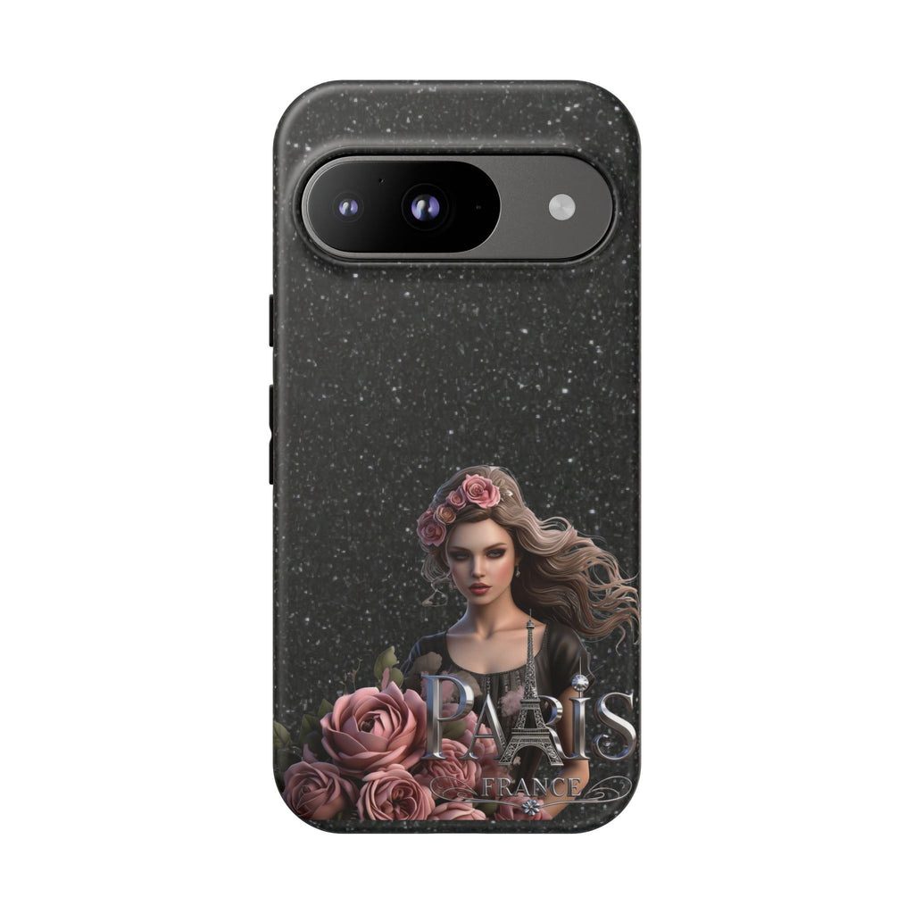 Floral Gothic Phone Case — Rose Crowned Woman on Sparkle Black Printify
