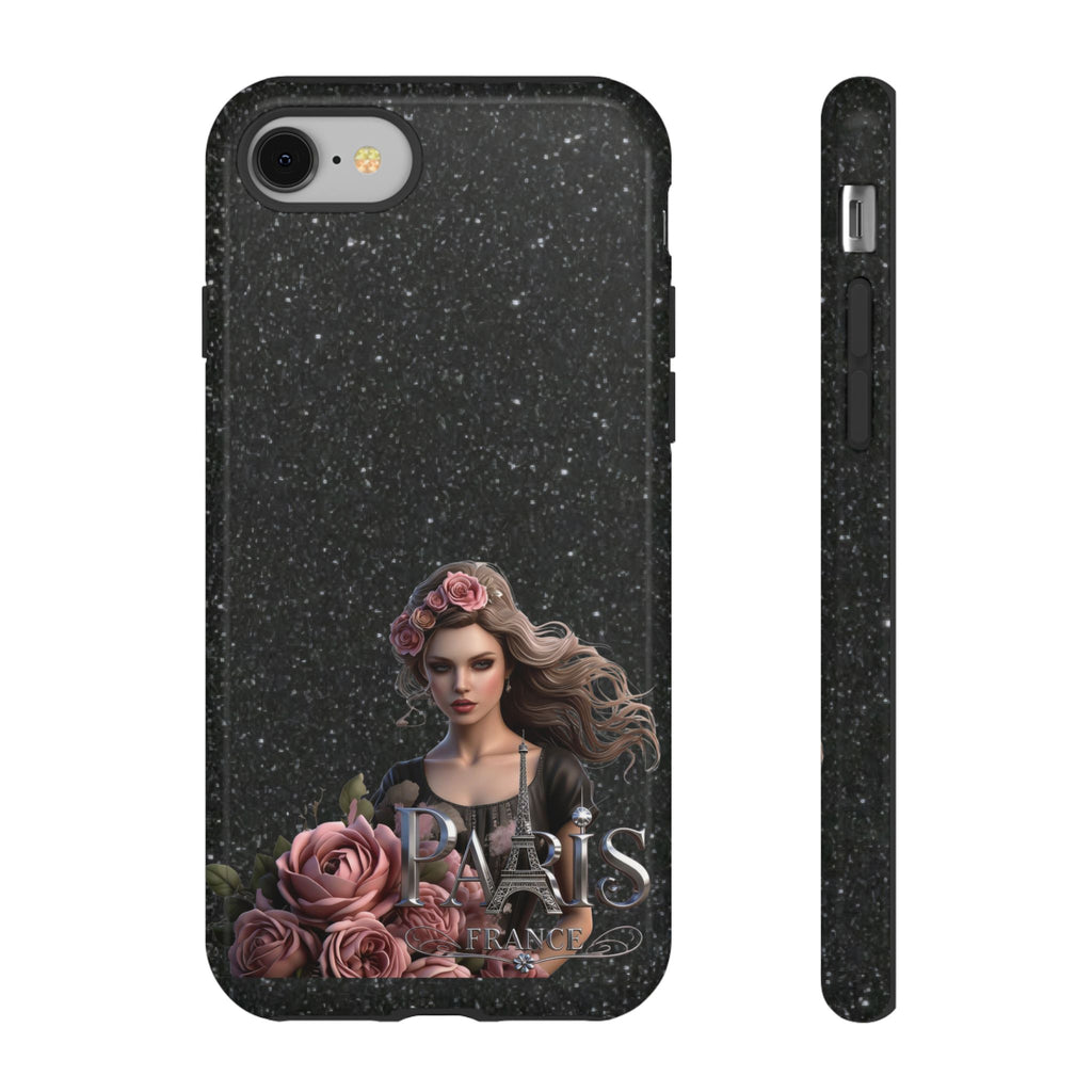 Floral Gothic Phone Case — Rose Crowned Woman on Sparkle Black Printify