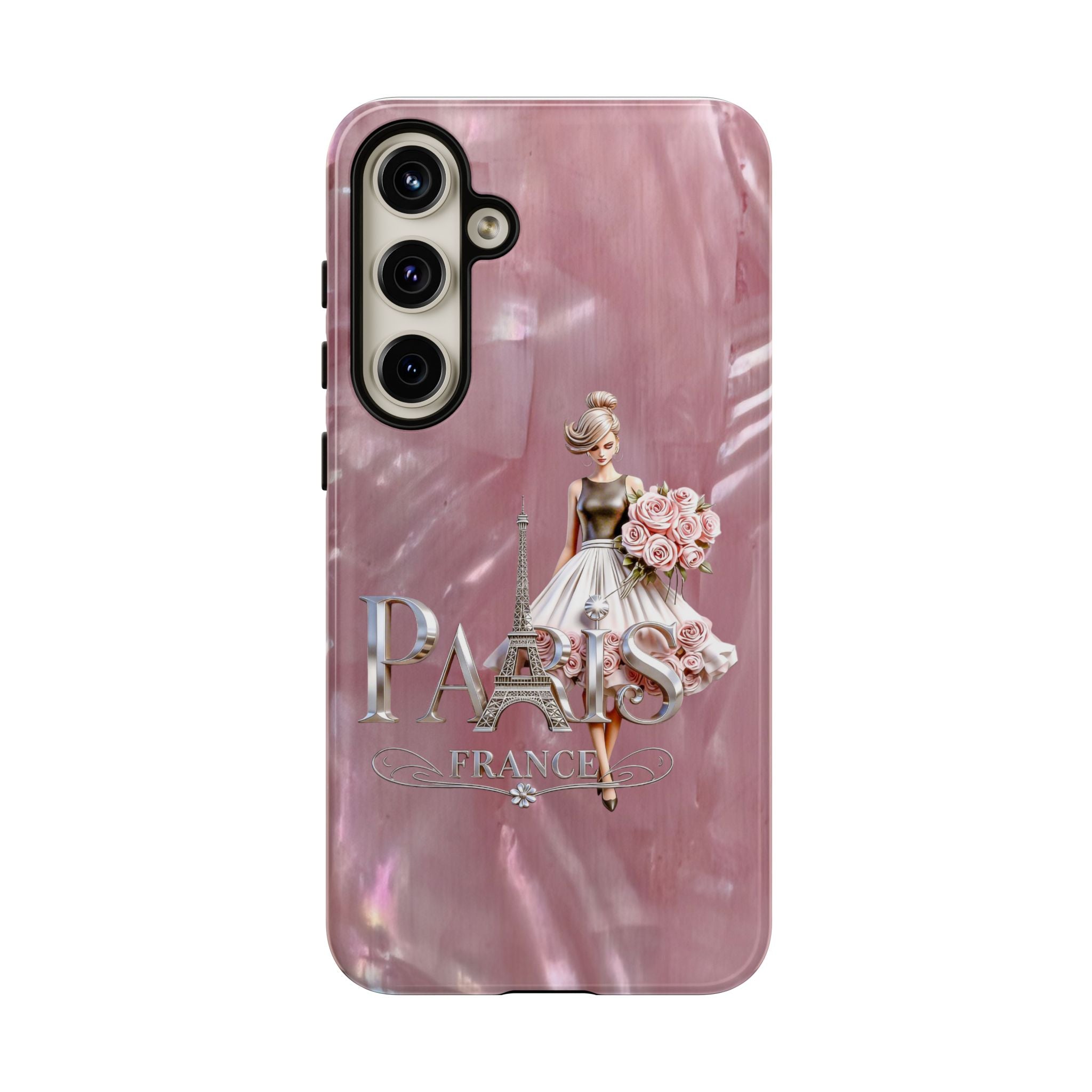 Paris Floral Phone Case - Pink Eiffel Tower Fashion Girl Tough Case Printify