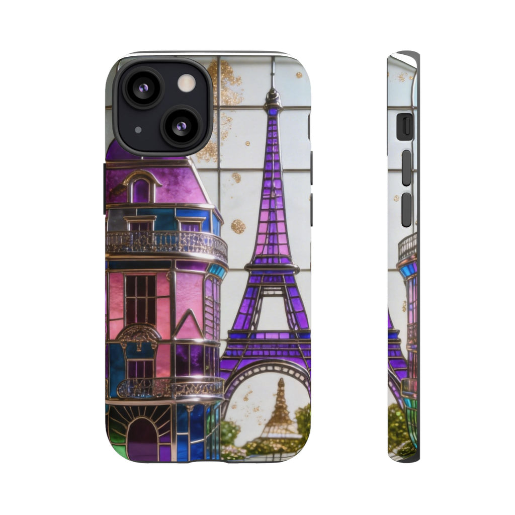 Parisian Eiffel Tower Tough Phone Case — Purple Vintage Cityscape Printify