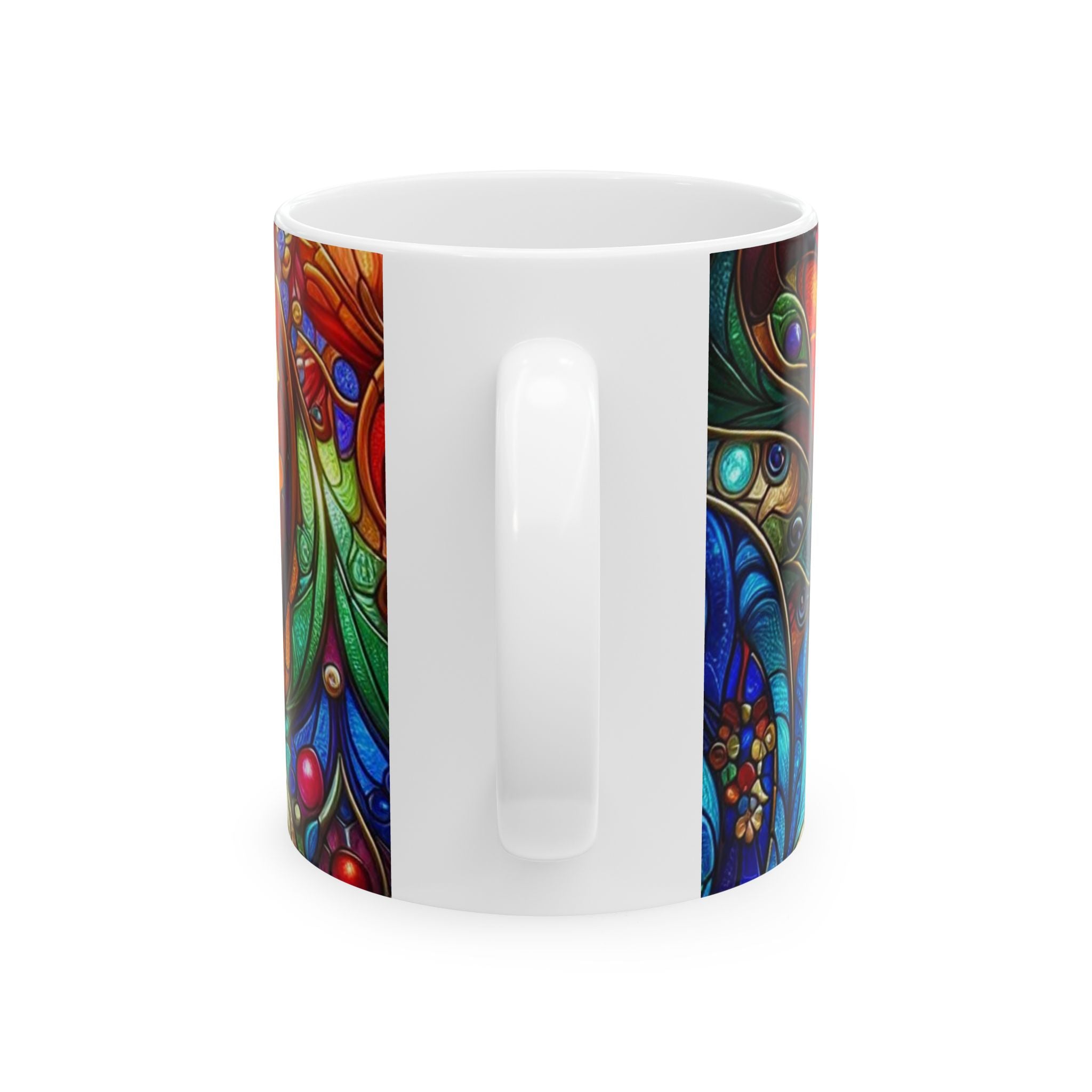 Colorful Stained Glass Floral Ceramic Mug (11oz, 15oz) Printify