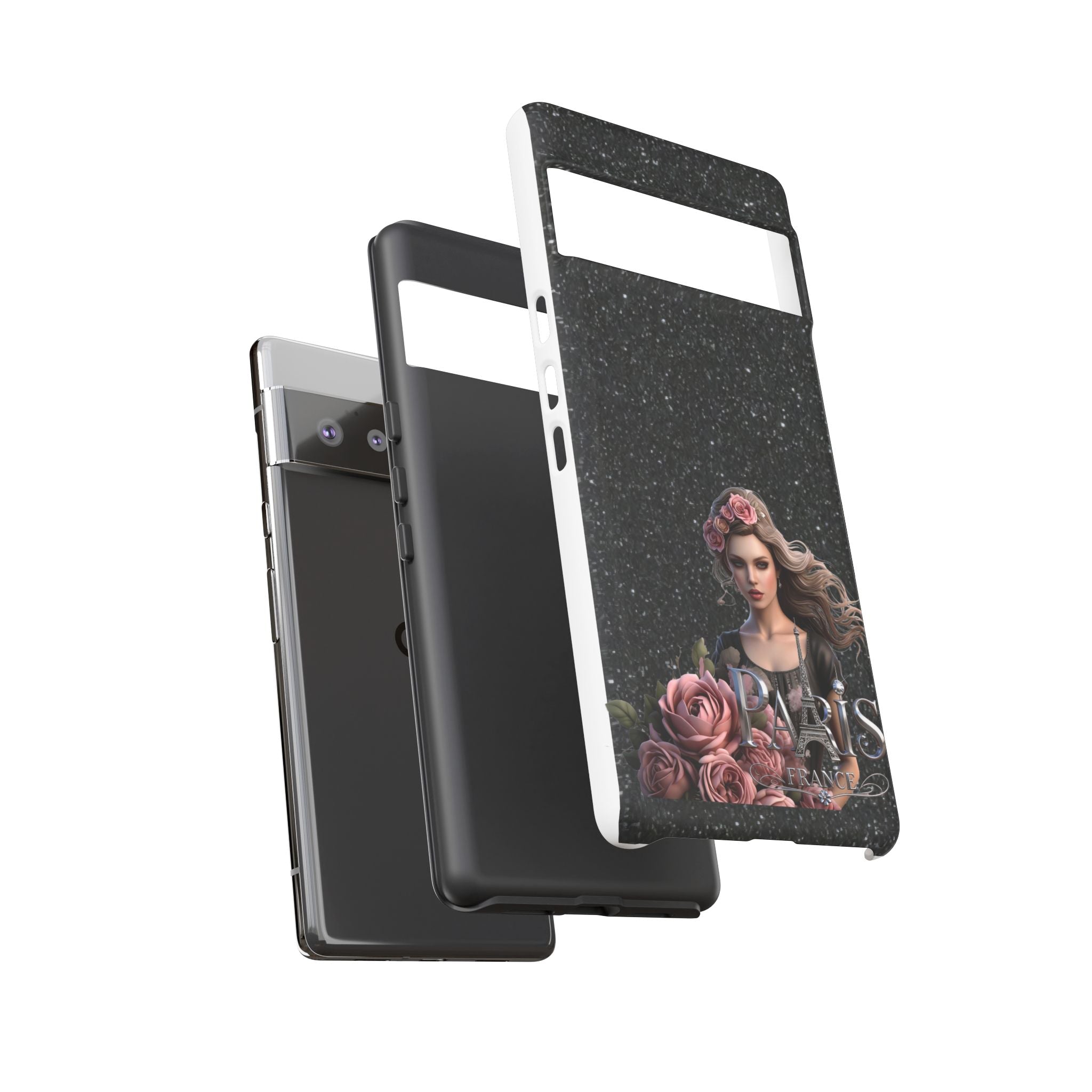 Floral Gothic Phone Case — Rose Crowned Woman on Sparkle Black Printify