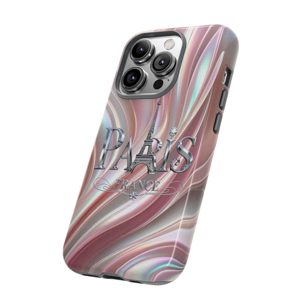 Paris Eiffel Phone Case — Iridescent Swirl Tough Case Printify