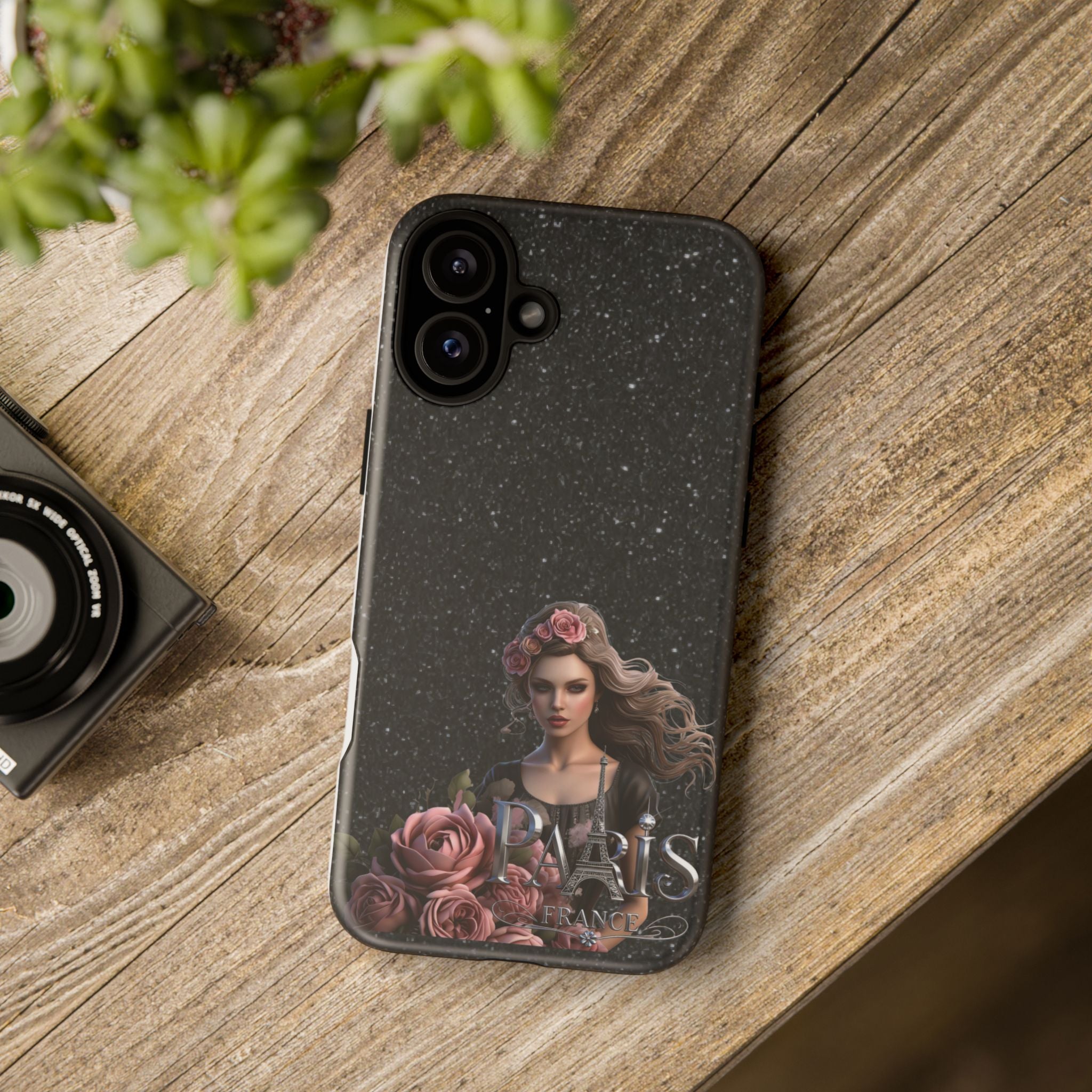 Floral Gothic Phone Case — Rose Crowned Woman on Sparkle Black Printify