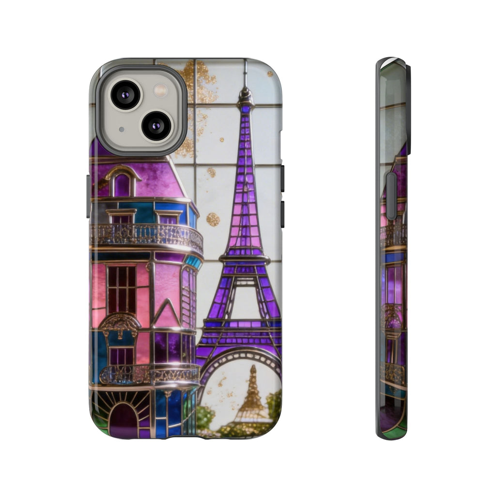 Parisian Eiffel Tower Tough Phone Case — Purple Vintage Cityscape Printify