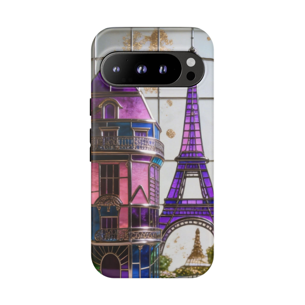 Parisian Eiffel Tower Tough Phone Case — Purple Vintage Cityscape Printify