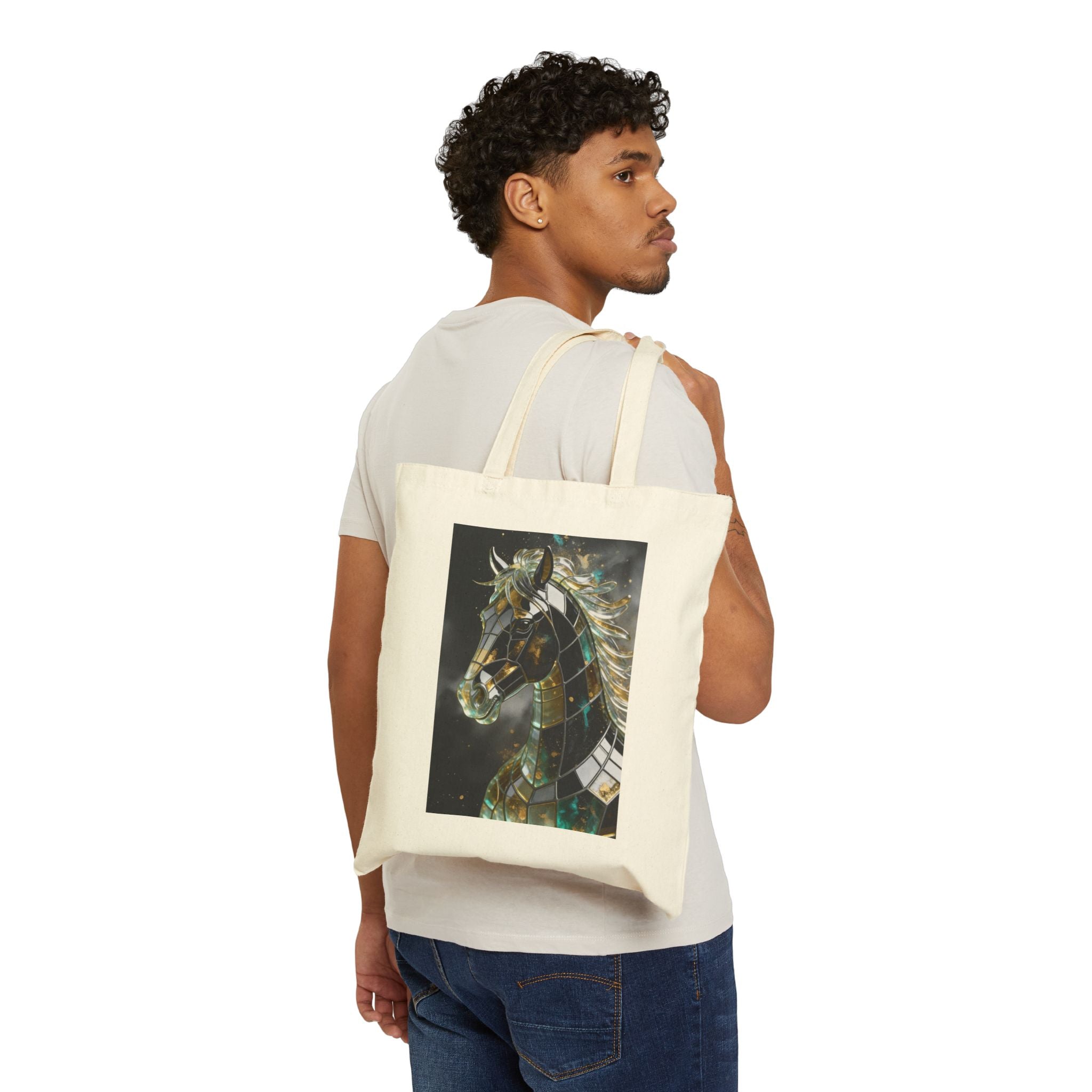 Stained Glass Horse Canvas Tote — Artistic Equine Portrait Eco Bag Printify