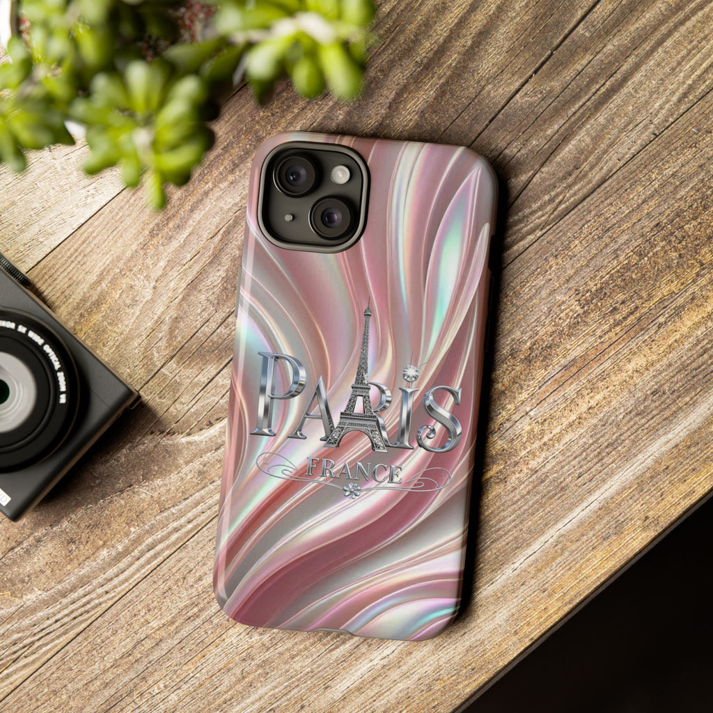 Paris Eiffel Phone Case — Iridescent Swirl Tough Case Printify