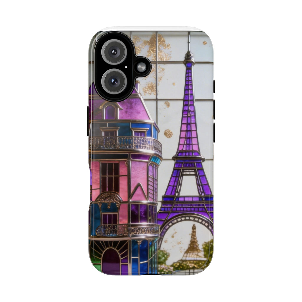Parisian Eiffel Tower Tough Phone Case — Purple Vintage Cityscape Printify