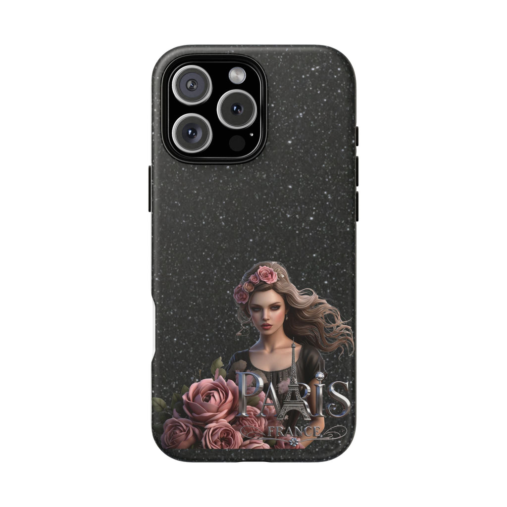 Floral Gothic Phone Case — Rose Crowned Woman on Sparkle Black Printify
