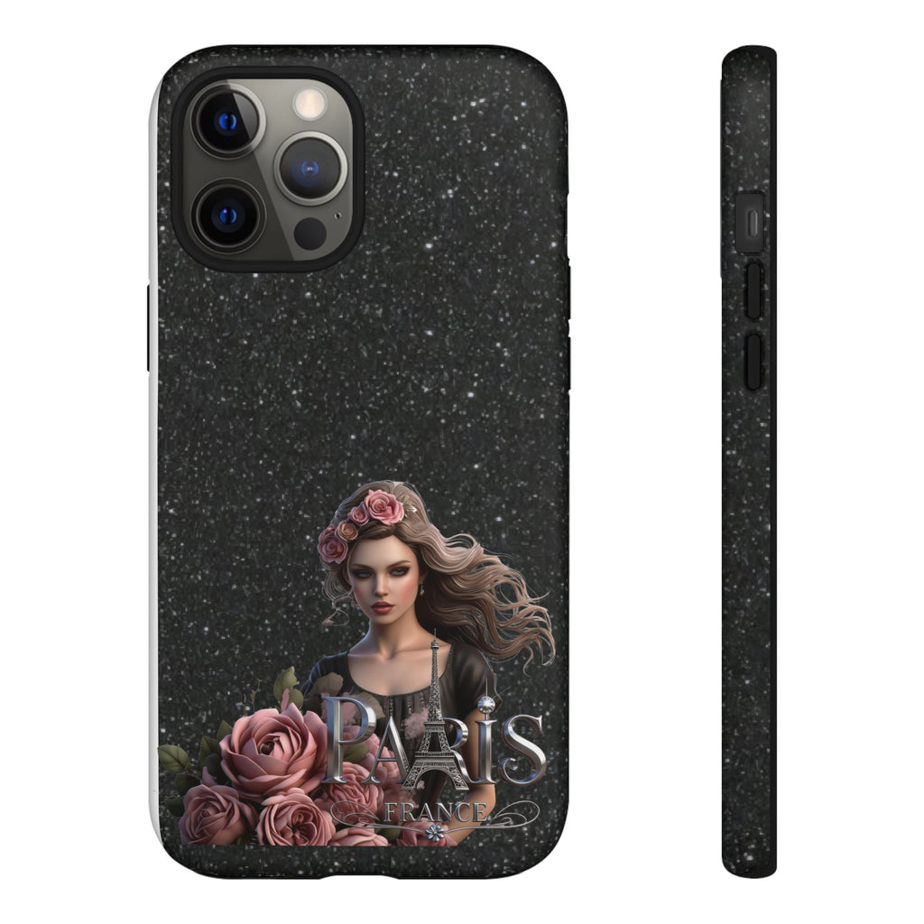 Floral Gothic Phone Case — Rose Crowned Woman on Sparkle Black Printify