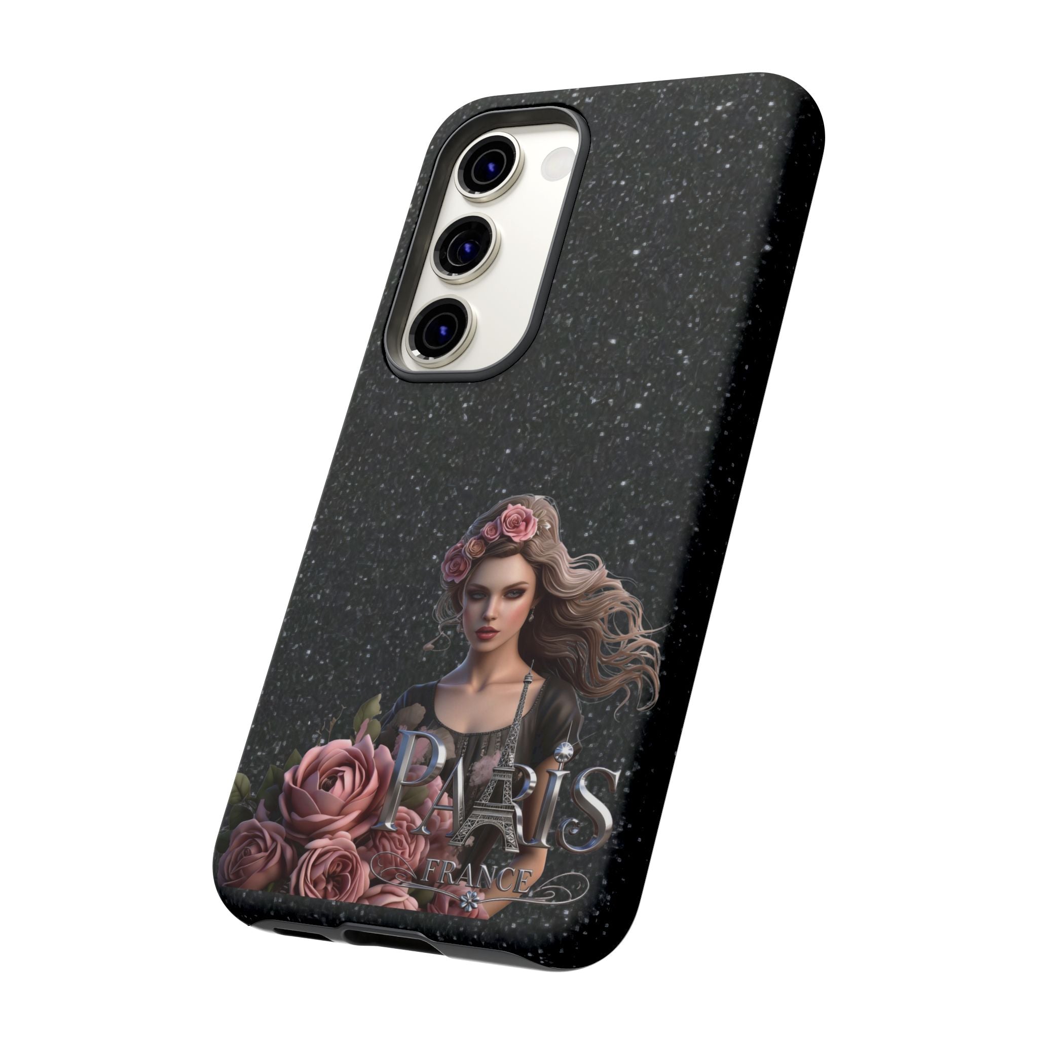 Floral Gothic Phone Case — Rose Crowned Woman on Sparkle Black Printify