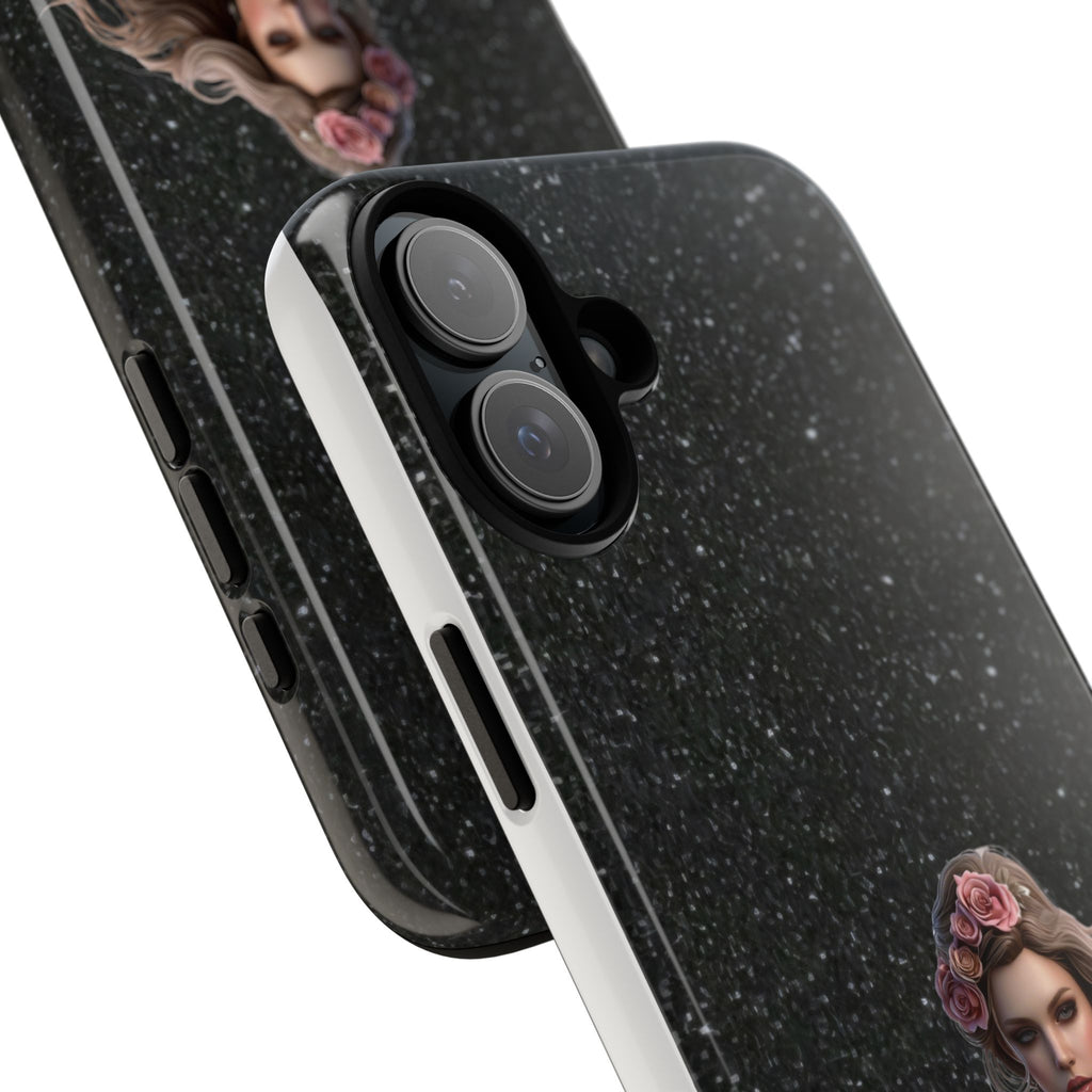 Floral Gothic Phone Case — Rose Crowned Woman on Sparkle Black Printify