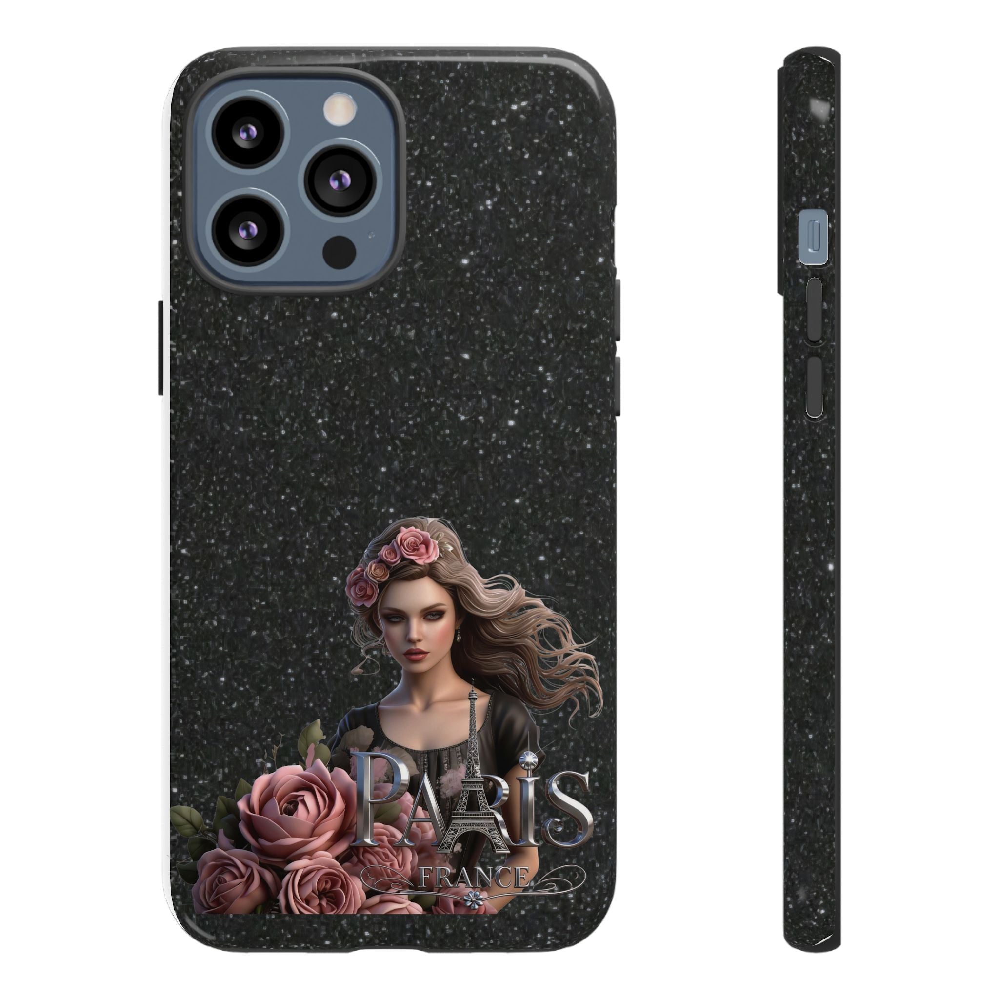 Floral Gothic Phone Case — Rose Crowned Woman on Sparkle Black Printify