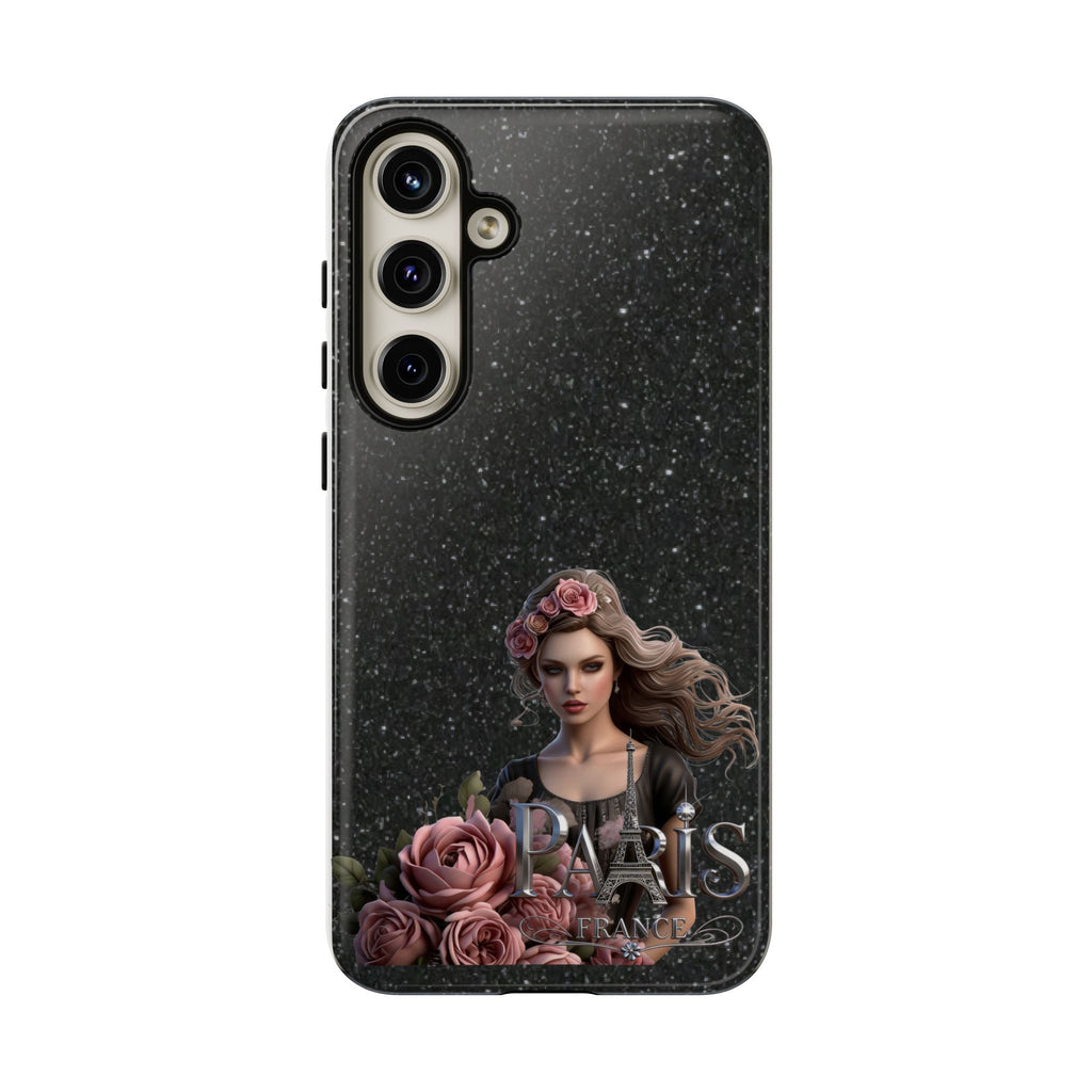 Floral Gothic Phone Case — Rose Crowned Woman on Sparkle Black Printify
