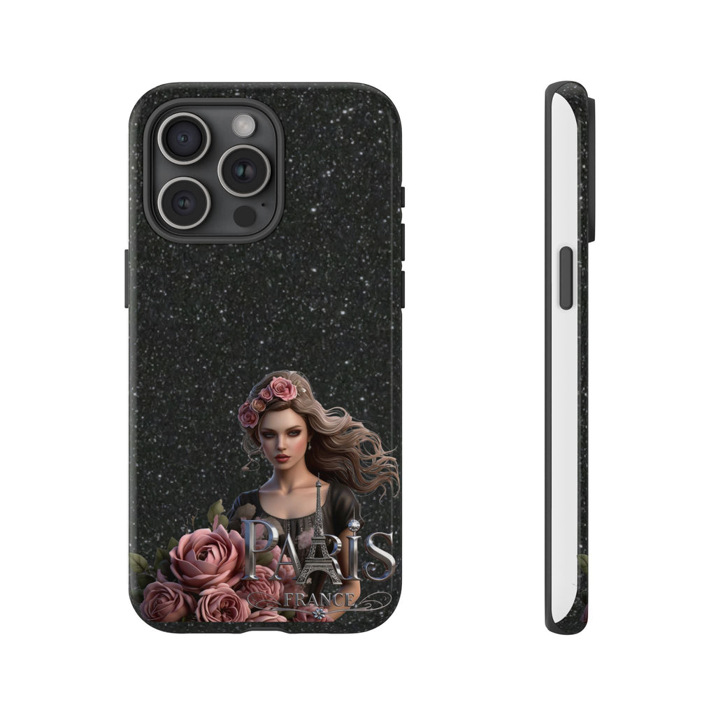 Floral Gothic Phone Case — Rose Crowned Woman on Sparkle Black Printify