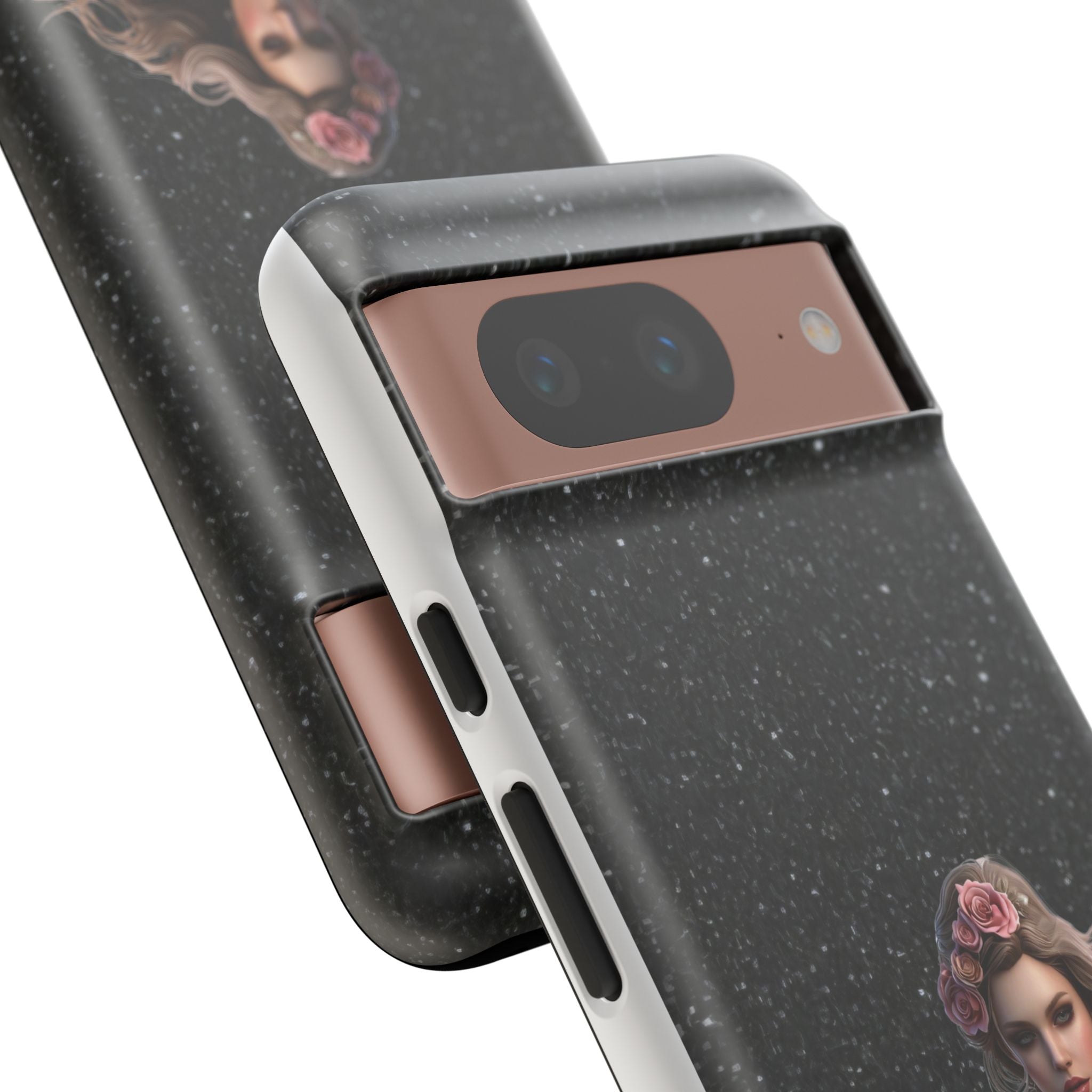 Floral Gothic Phone Case — Rose Crowned Woman on Sparkle Black Printify