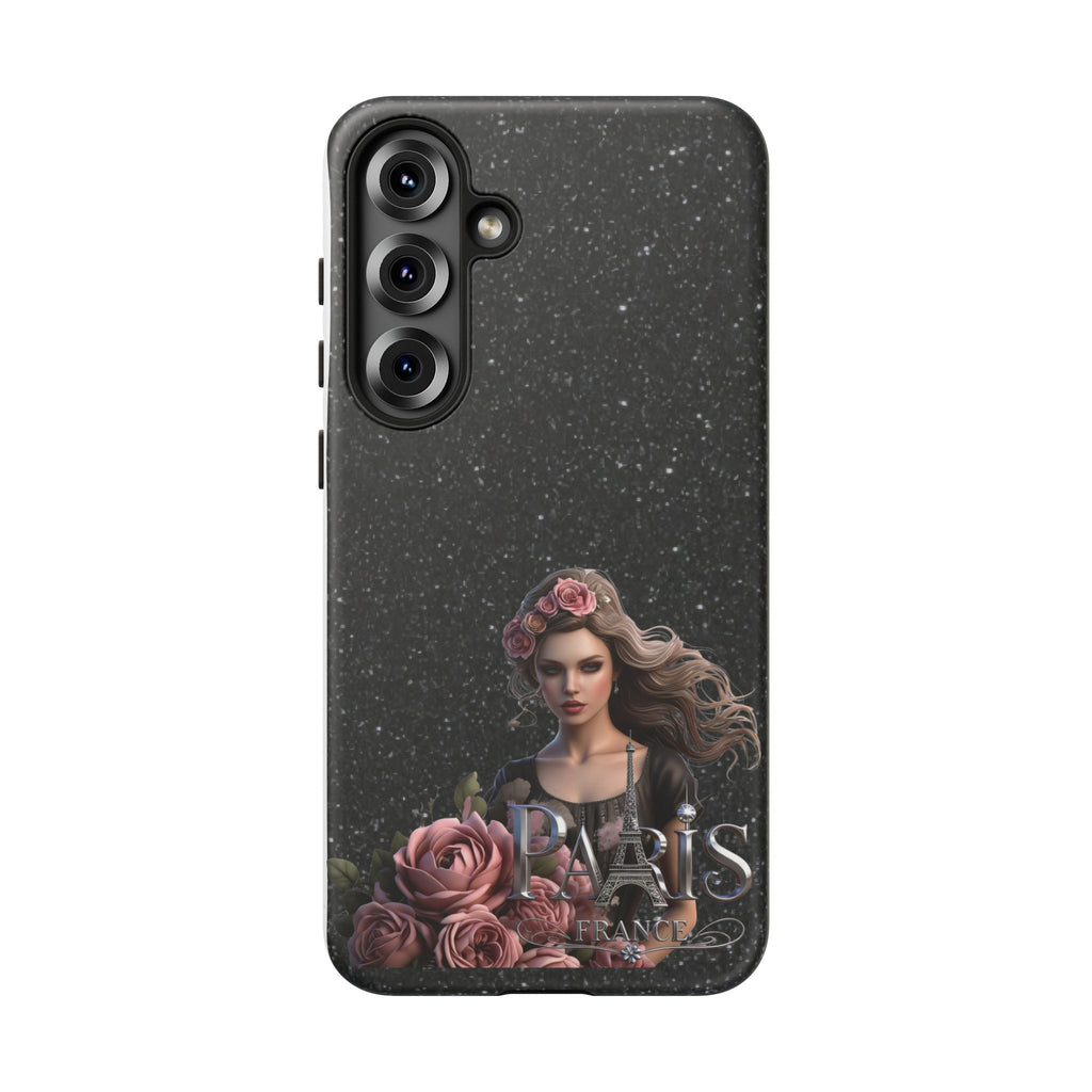 Floral Gothic Phone Case — Rose Crowned Woman on Sparkle Black Printify
