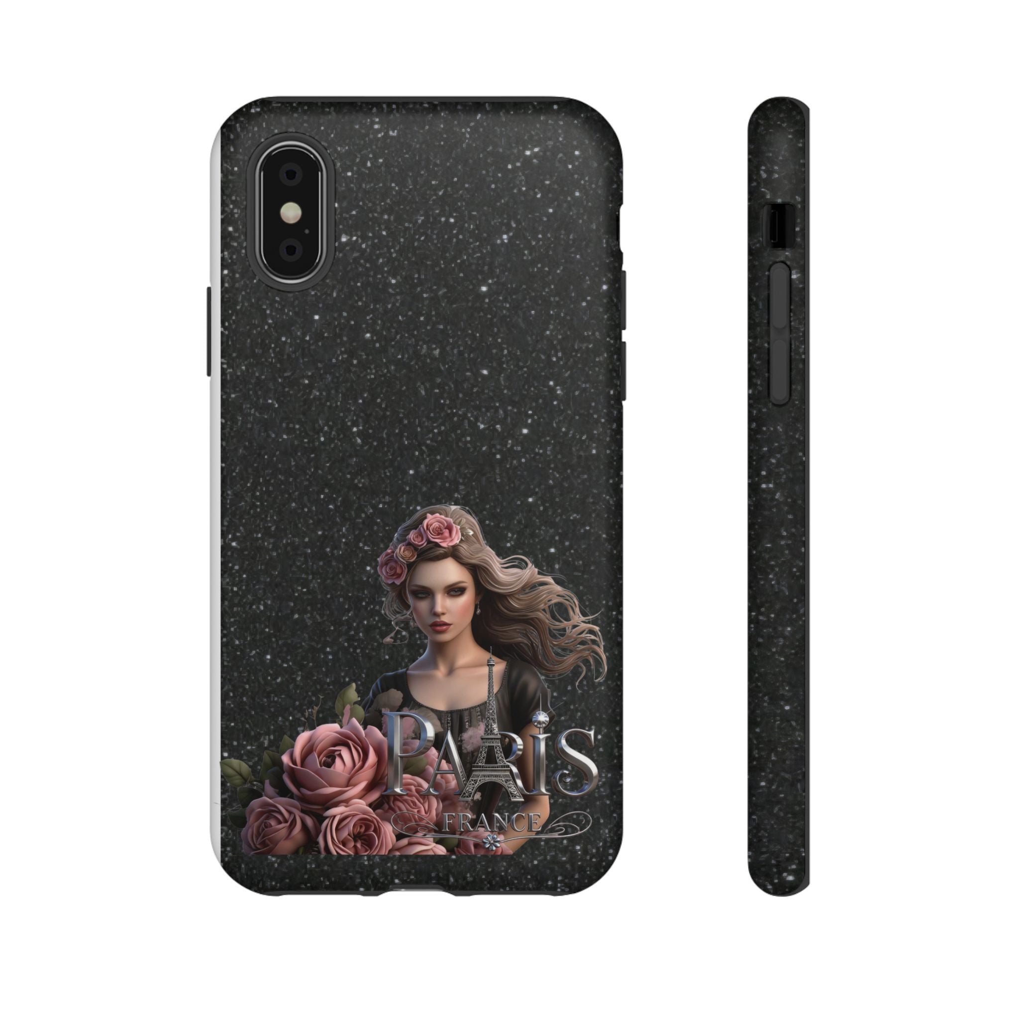Floral Gothic Phone Case — Rose Crowned Woman on Sparkle Black Printify