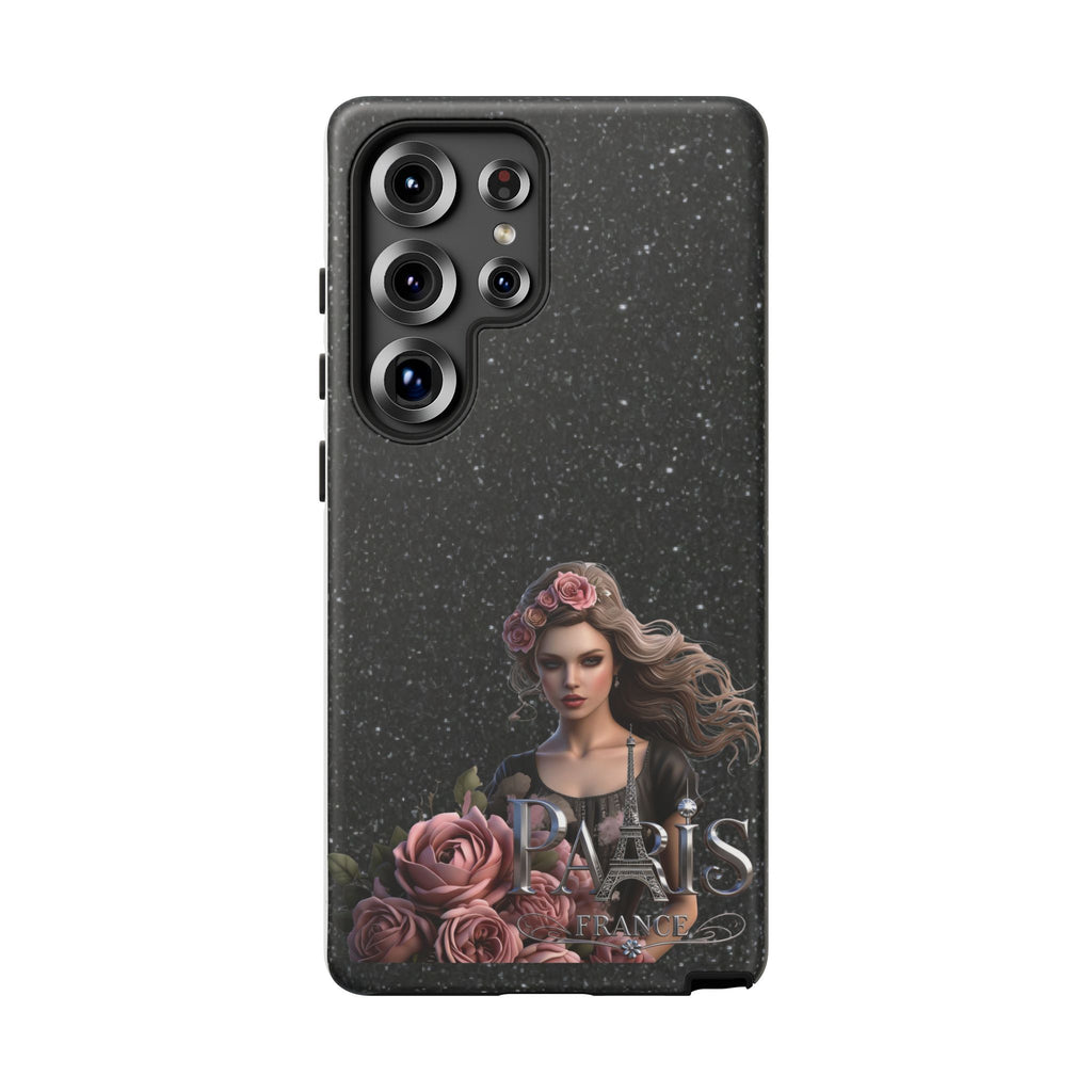 Floral Gothic Phone Case — Rose Crowned Woman on Sparkle Black Printify