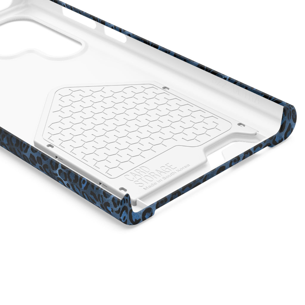 Blue Leopard Phone Case with Card Holder — Gold Cheetah Accent Printify