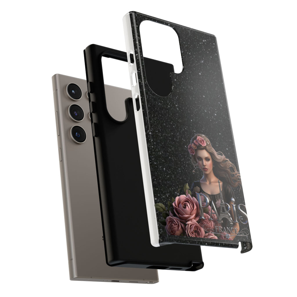 Floral Gothic Phone Case — Rose Crowned Woman on Sparkle Black Printify